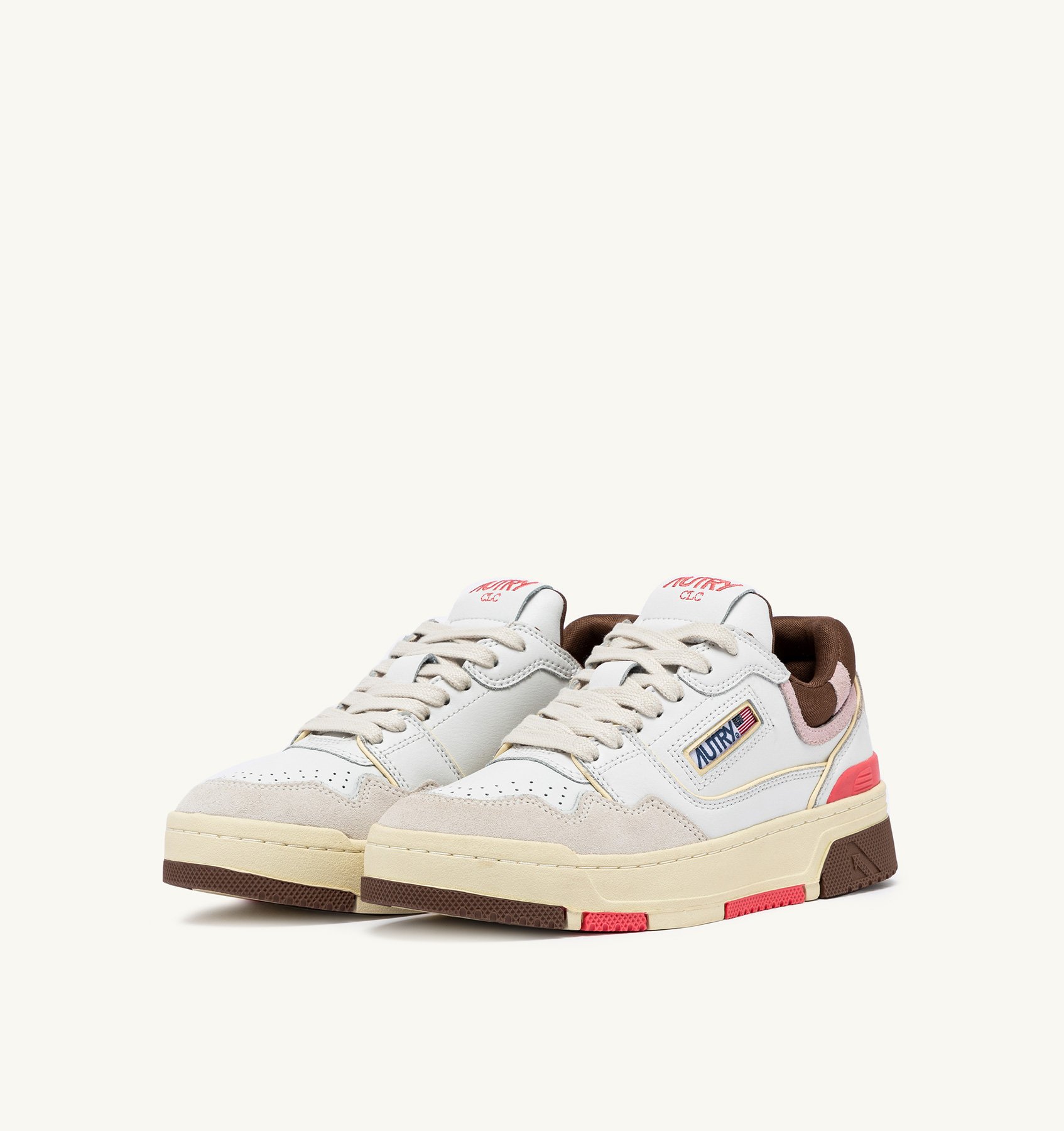 CLC LOW SNEAKERS IN WHITE, BROWN AND PINK LEATHER