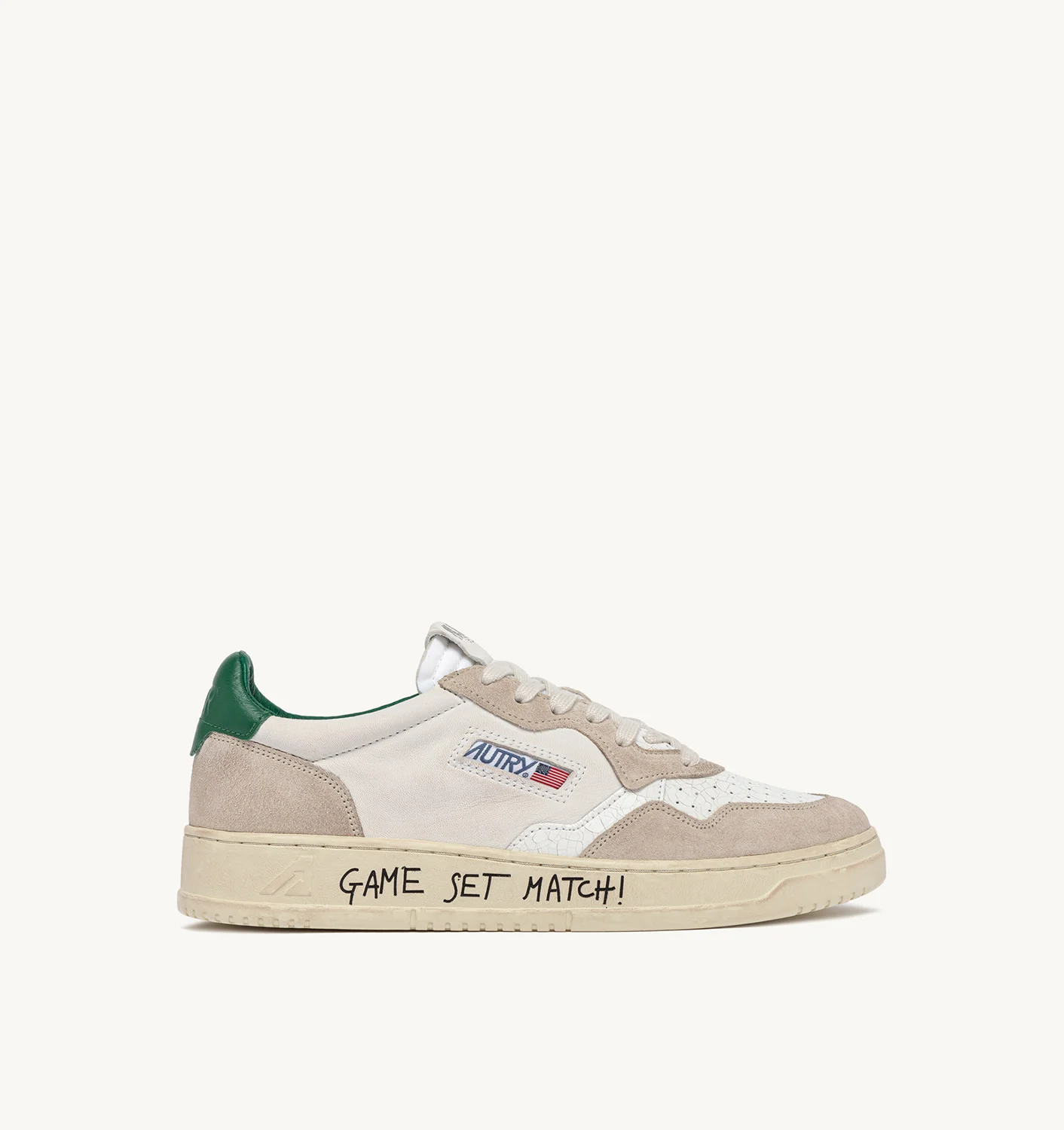 MEDALIST LOW SNEAKERS IN LEATHER AND SUEDE WHITE AND GREEN