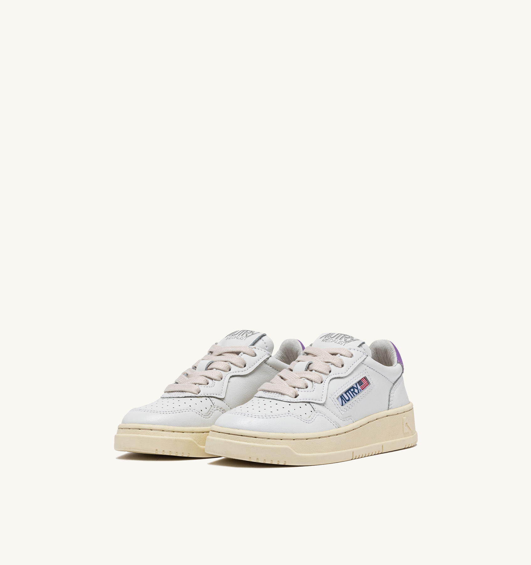 MEDALIST LOW-TOP SNEAKERS FOR KIDS IN LEATHER COLOR WHITE AND LILAC