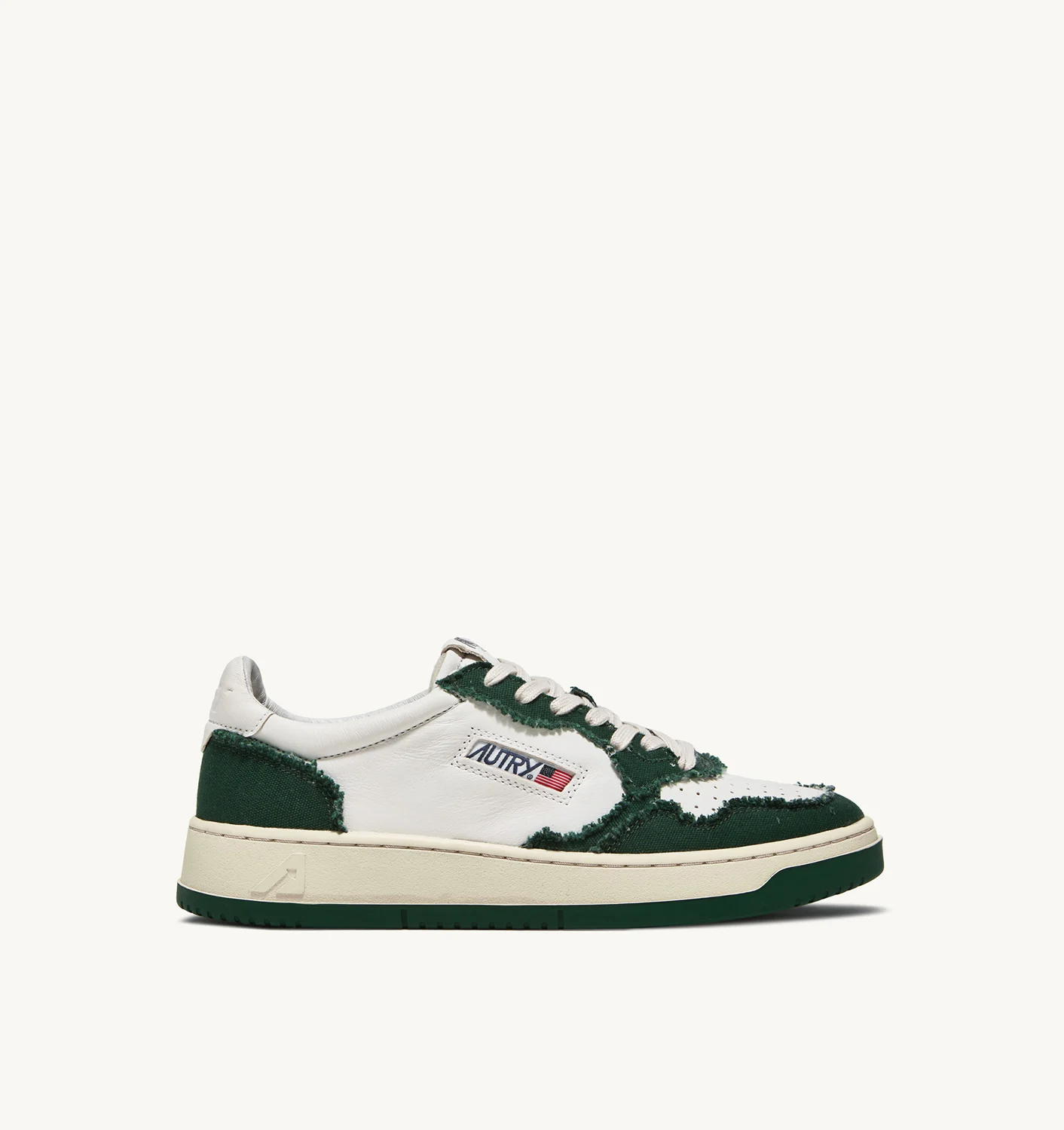 TWO-TONE MEDALIST LOW SNEAKERS IN SOFT GOATSKIN AND FRAYED CANVAS COLOR WHITE AND EDEN
