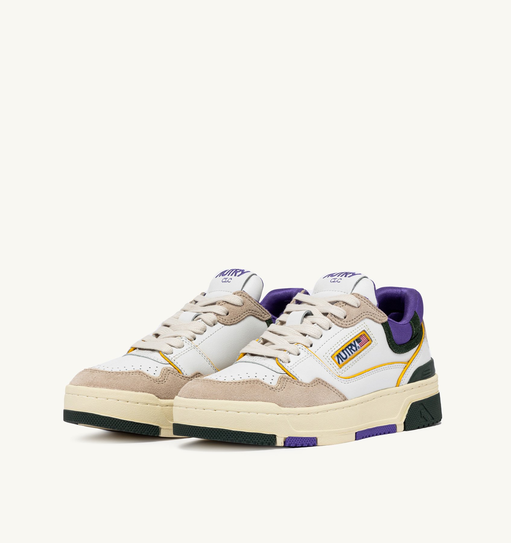 CLC LOW SNEAKERS IN WHITE, PURPLE AND GREEN LEATHER