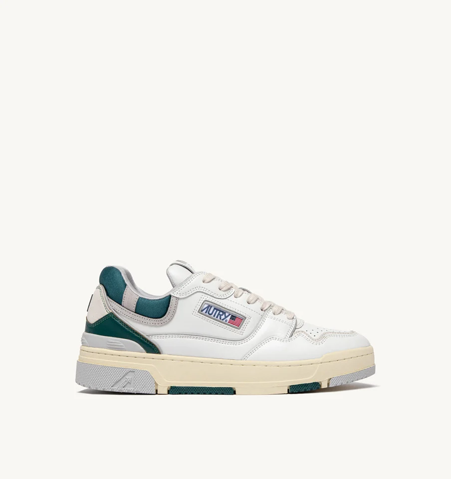 CLC LOW SNEAKERS IN WHITE AND GREEN LEATHER AND VAPOR SUEDE