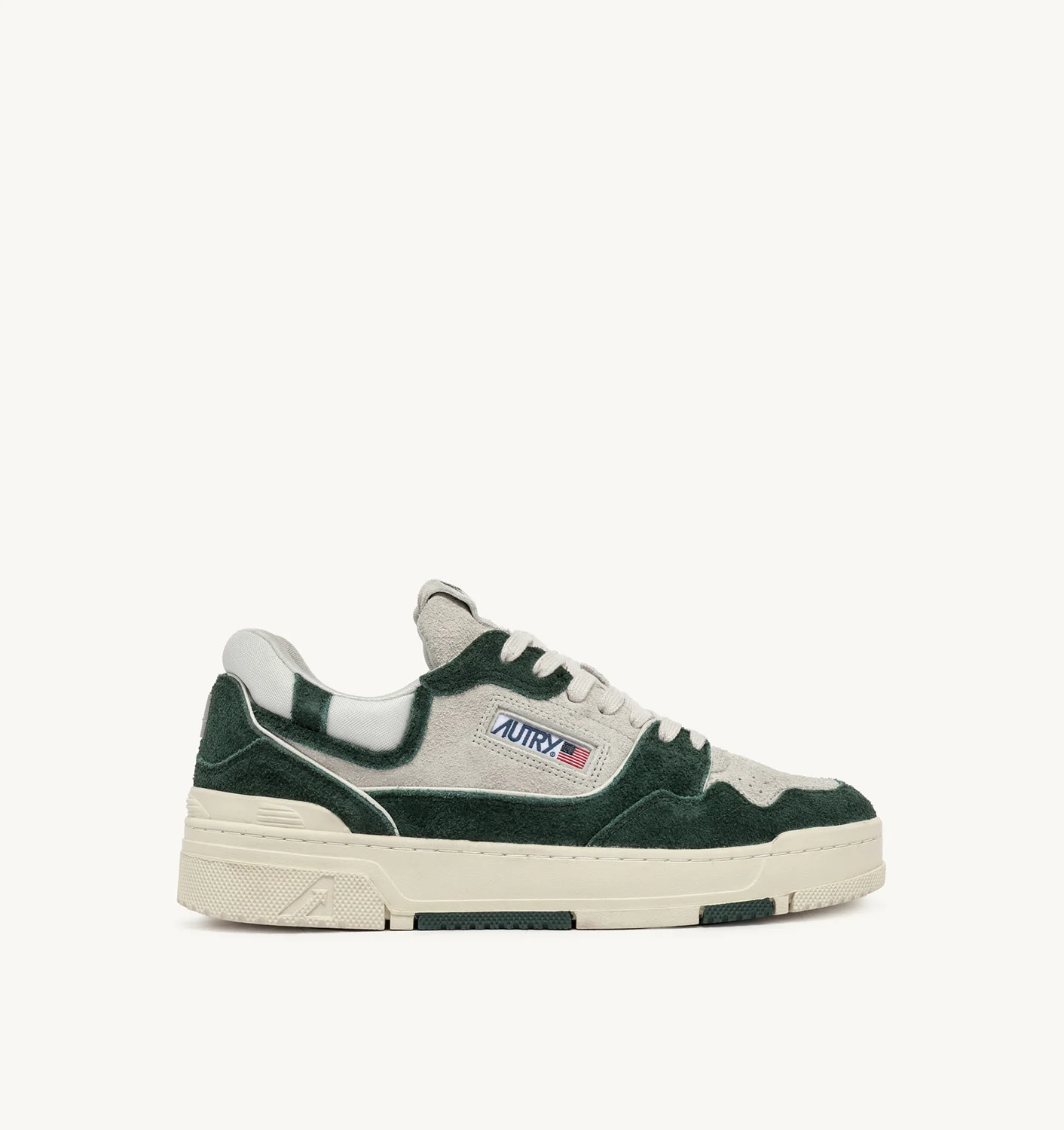 CLC LOW SNEAKERS IN WHITE AND BOTTLE GREEN LEATHER AND MESH