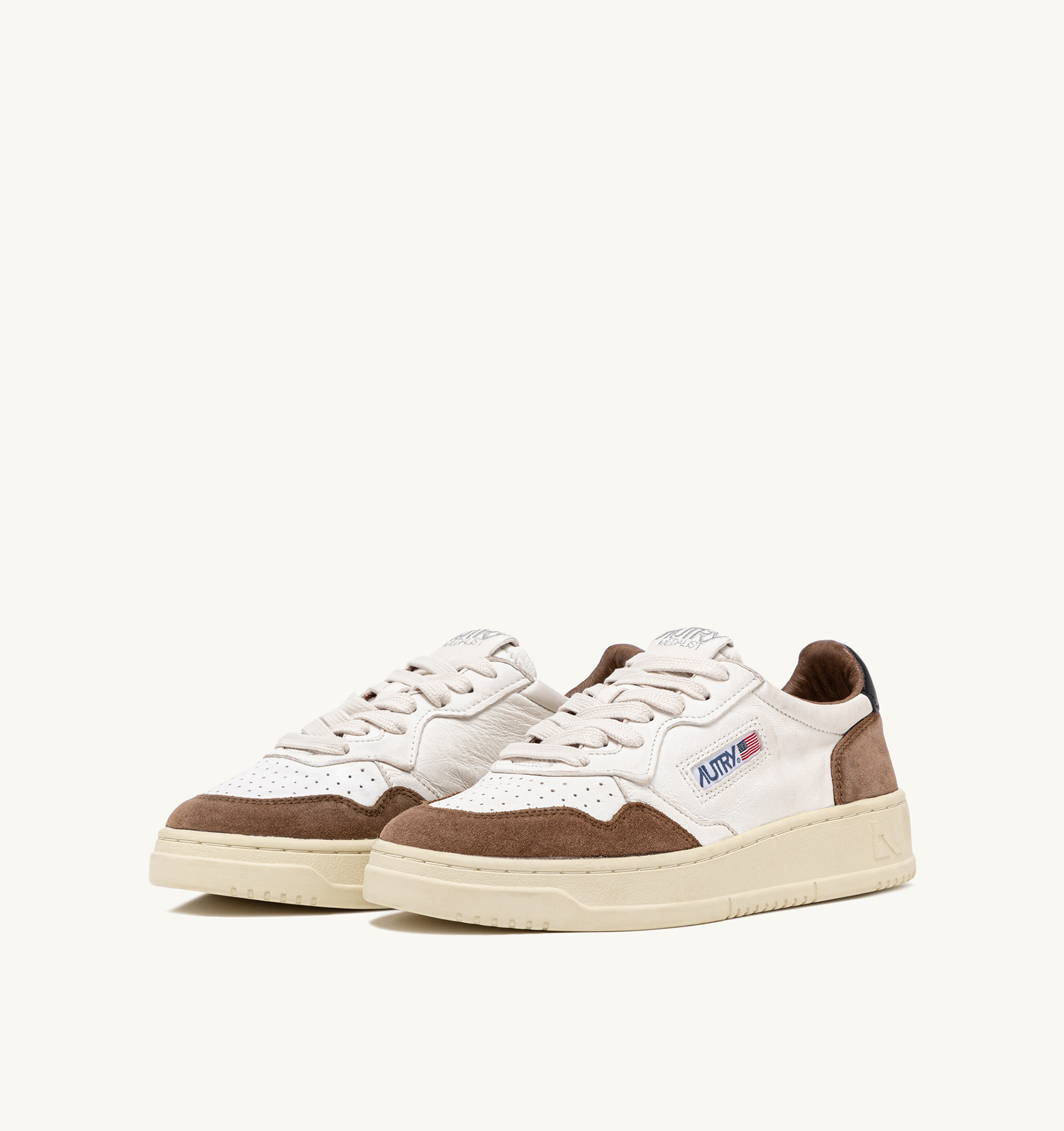 MEDALIST LOW SNEAKERS IN WHITE, CIGAR BROWN AND BLACK SUEDE AND LEATHER