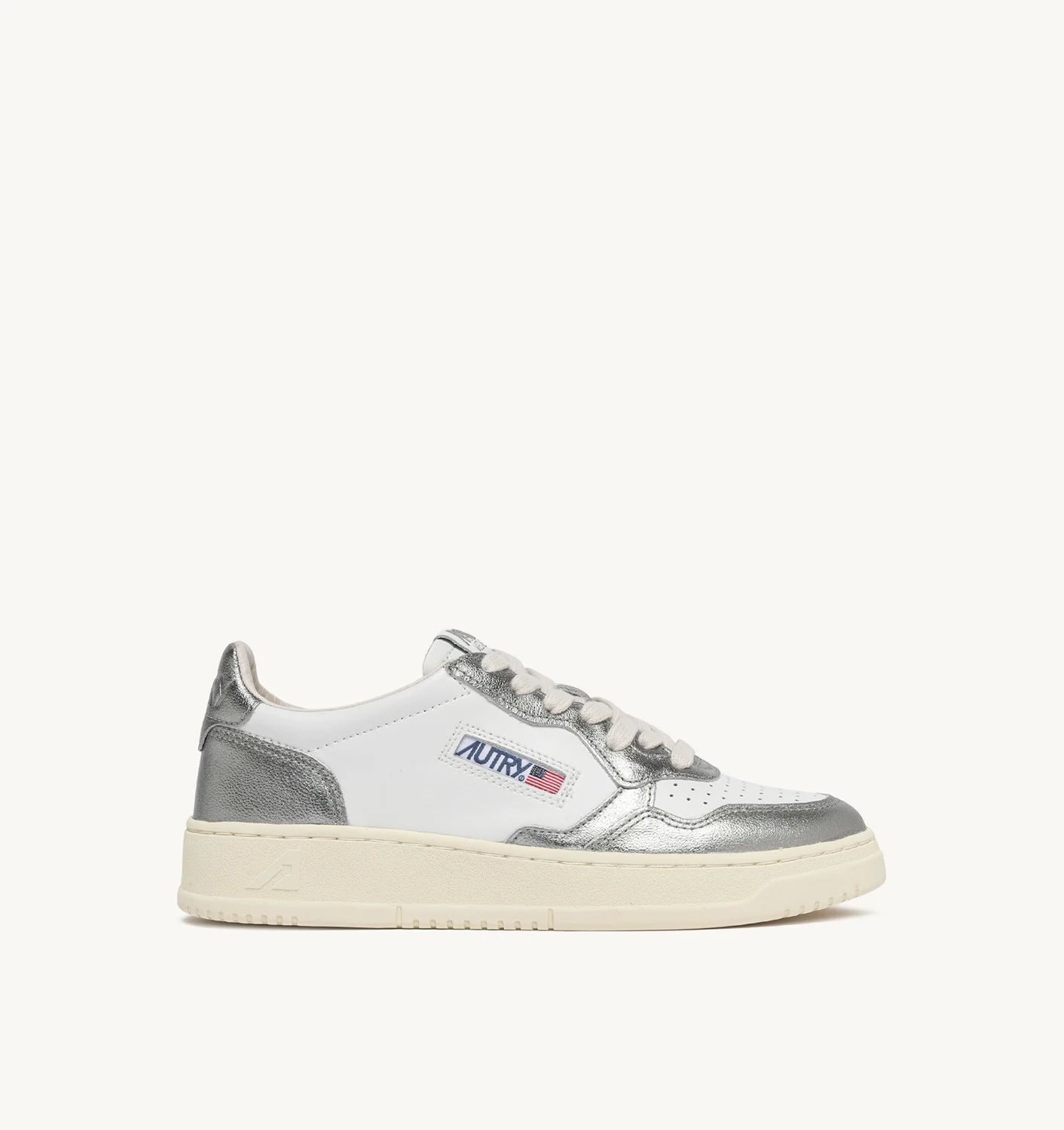 MEDALIST LOW BICOLOR SNEAKERS IN WHITE AND STEEL LEATHER
