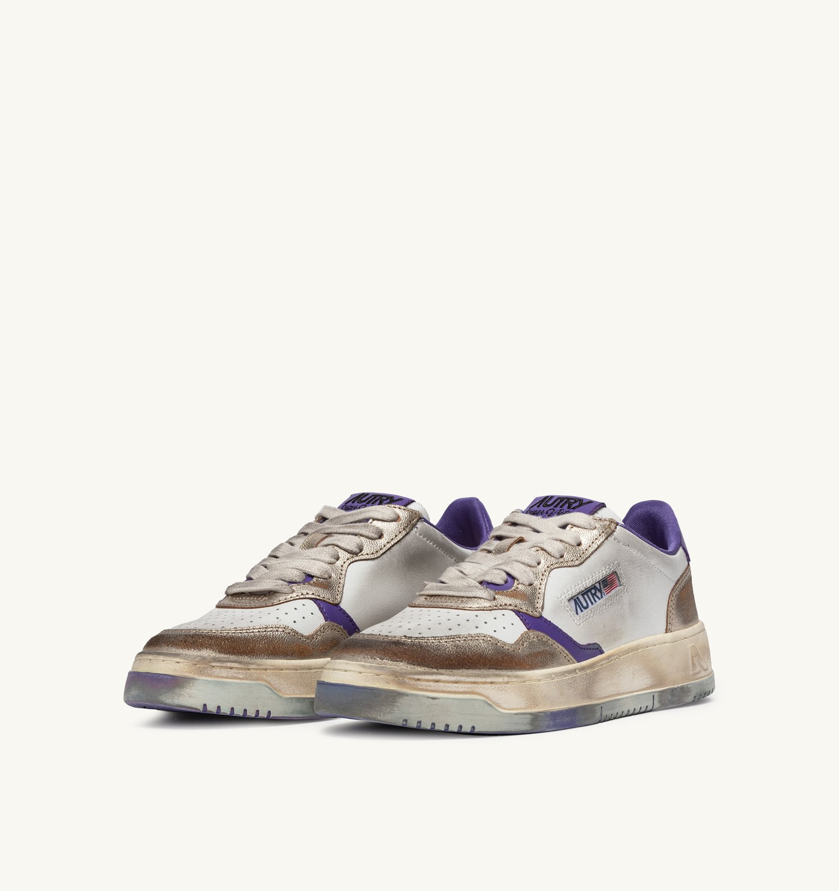 SUPER VINTAGE MEDALIST LOW SNEAKERS IN WHITE, PURPLE AND PLATINUM LEATHER
