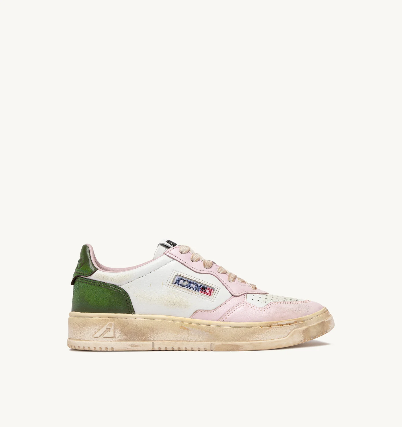 MEDALIST LOW SUPER VINTAGE SNEAKERS IN WHITE, PINK AND GREEN LEATHER