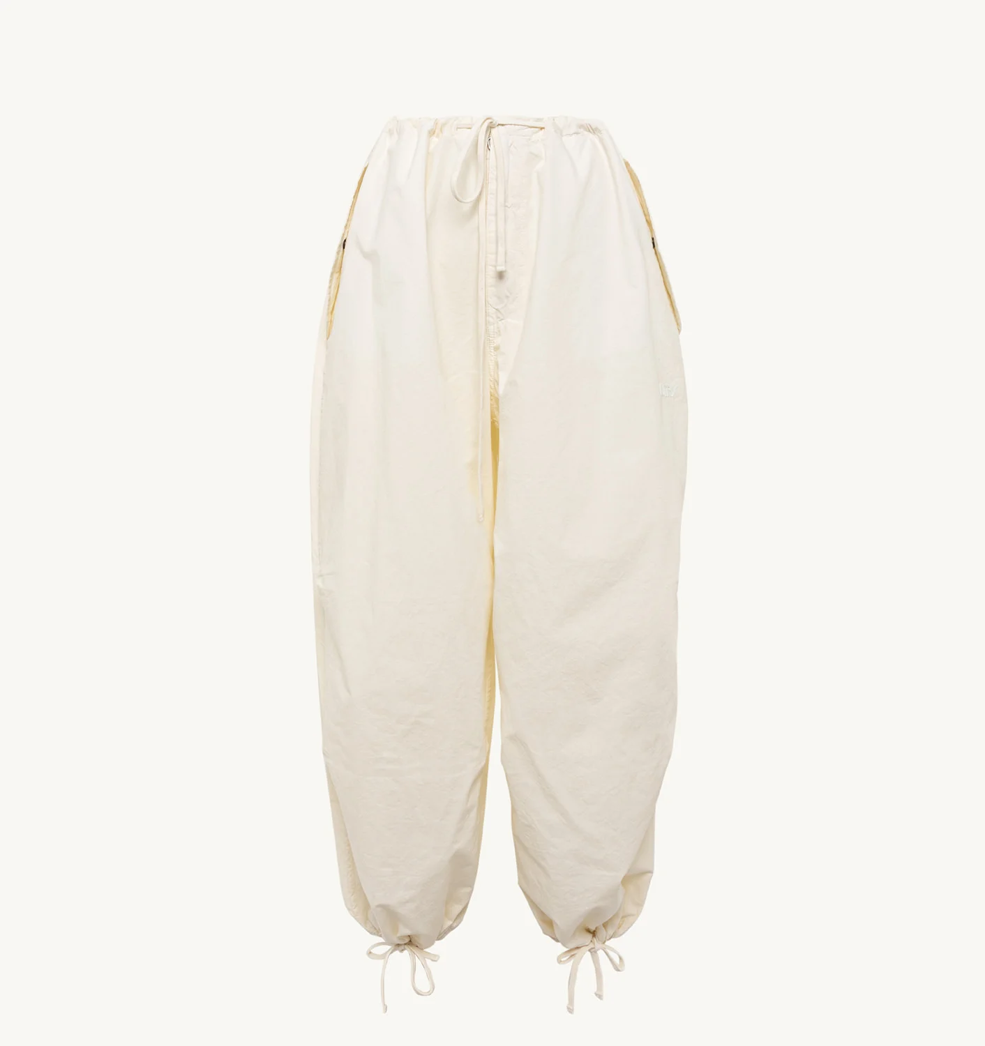 UNISEX FIT PARACHUTE PANTS IN IVORY WHITE COTTON