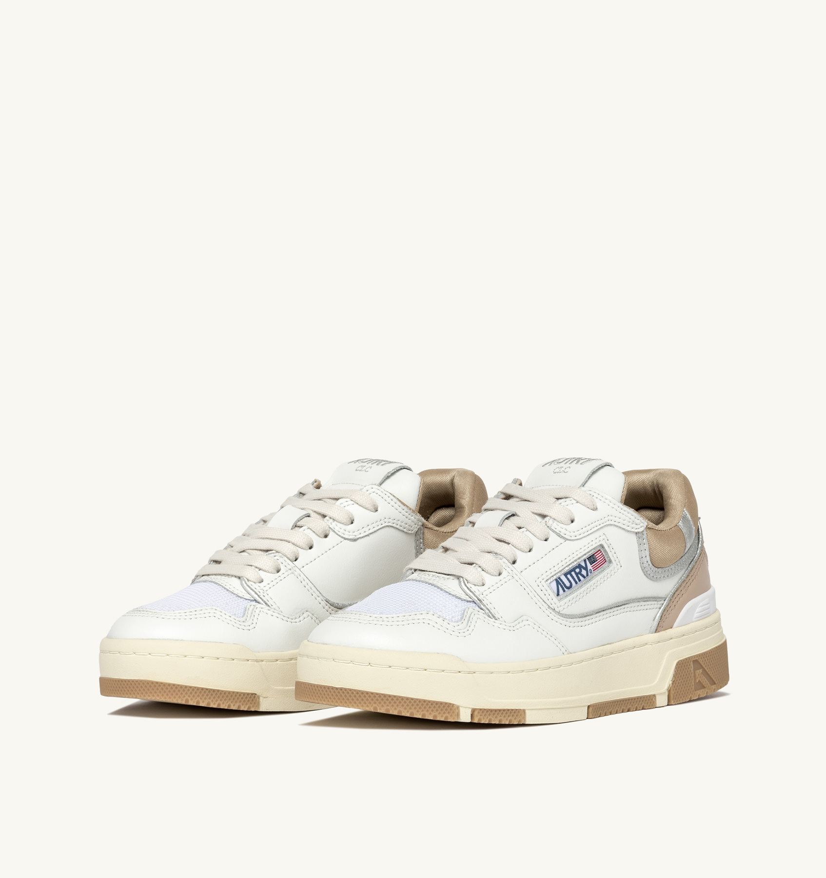 CLC SNEAKERS IN LEATHER COLOR WHITE BEIGE AND SILVER