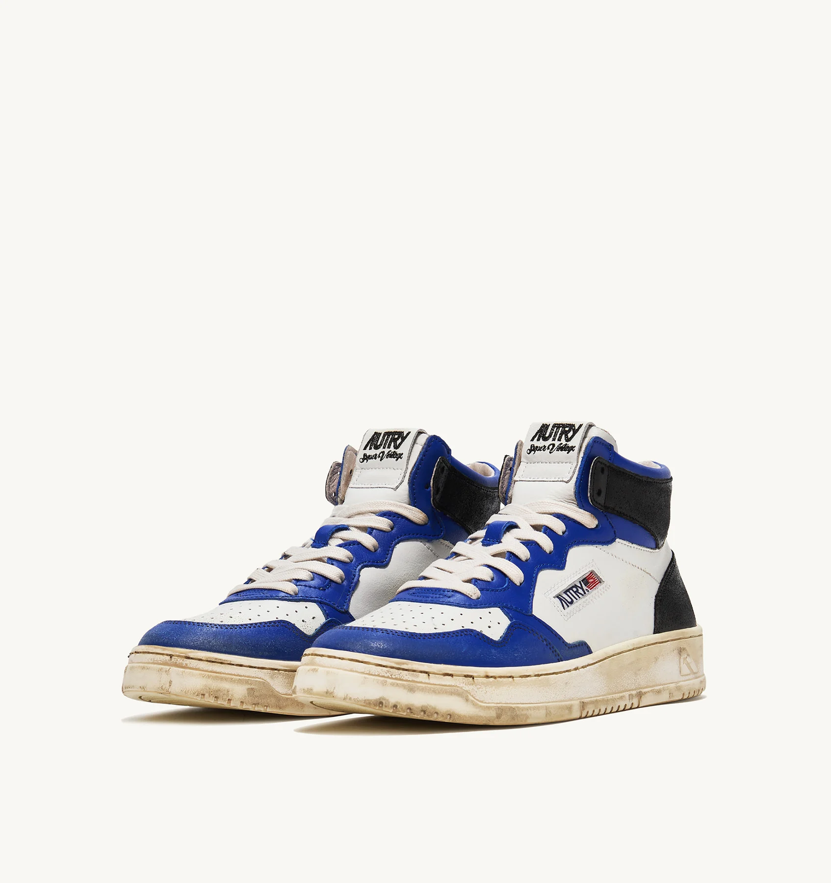 MEDALIST MID SUPER VINTAGE SNEAKERS IN LEATHER COLOR WHITE BLUE BLACK