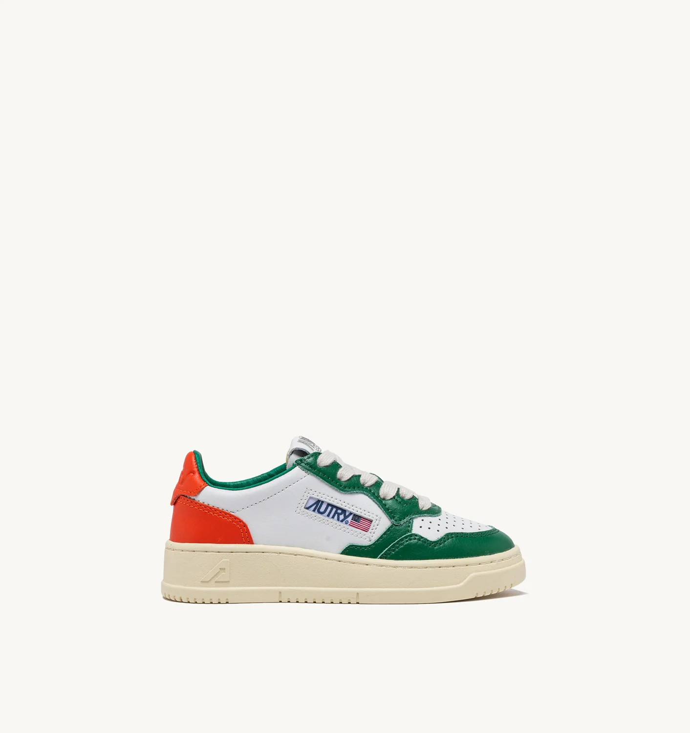 MEDALIST LOW-TOP SNEAKERS FOR KIDS IN LEATHER COLOR WHITE, GREEN AND ORANGE