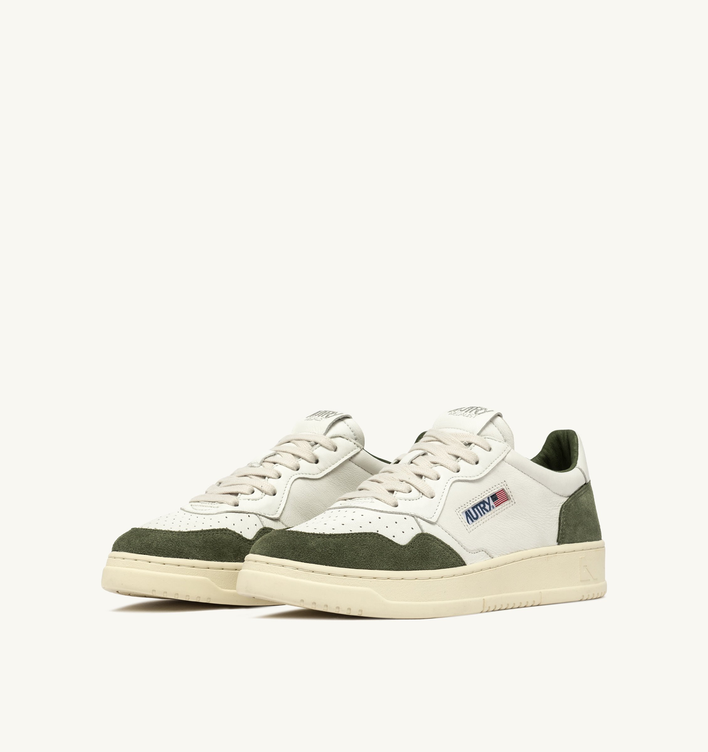 MEDALIST LOW SNEAKERS IN WHITE AND MILITARY LEATHER AND SUEDE