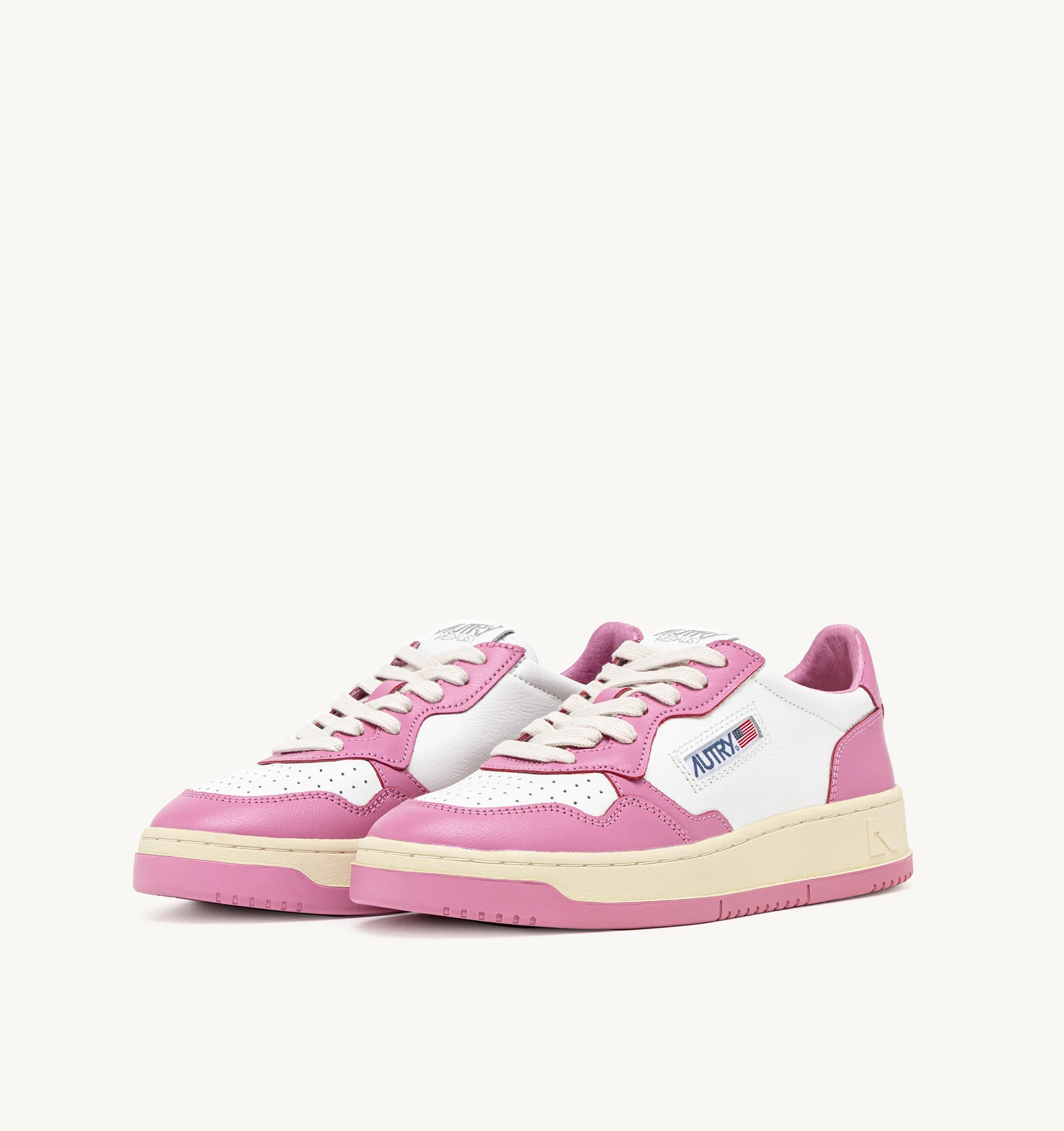 MEDALIST LOW SNEAKERS IN TWO-TONE LEATHER COLOR WHITE AND MAUVE