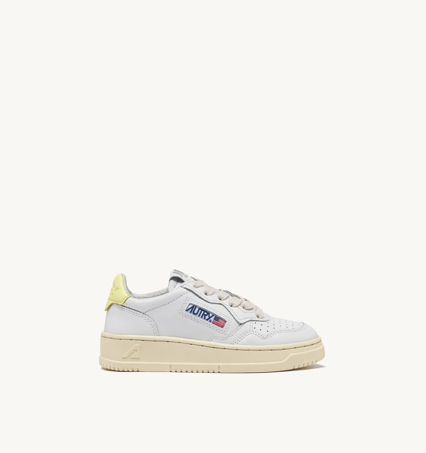 MEDALIST LOW-TOP SNEAKERS FOR KIDS IN LEATHER COLOR WHITE AND YELLOW-TOP