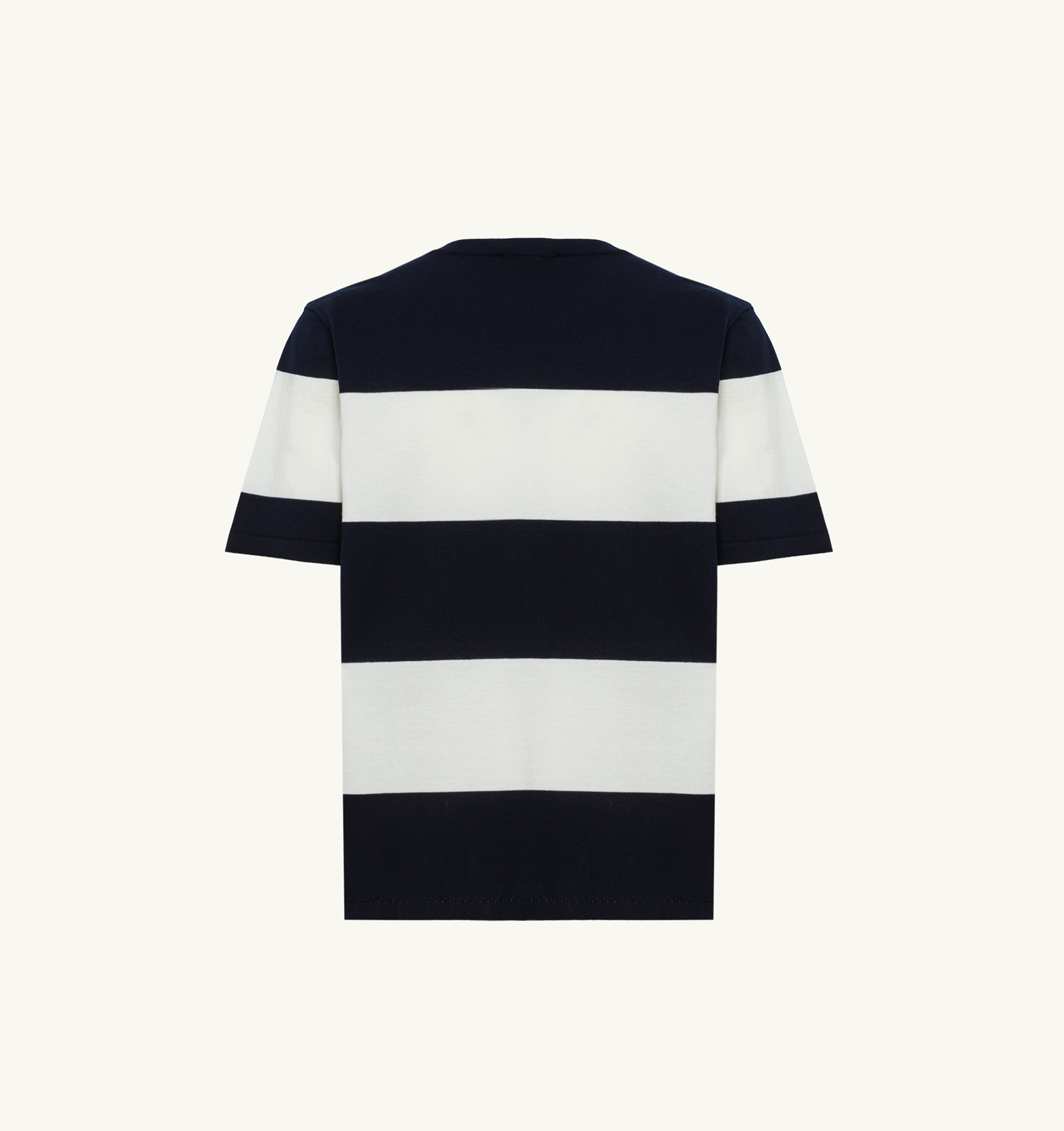 WHITE AND BLUE STRIPED CREPE KNIT T-SHIRT