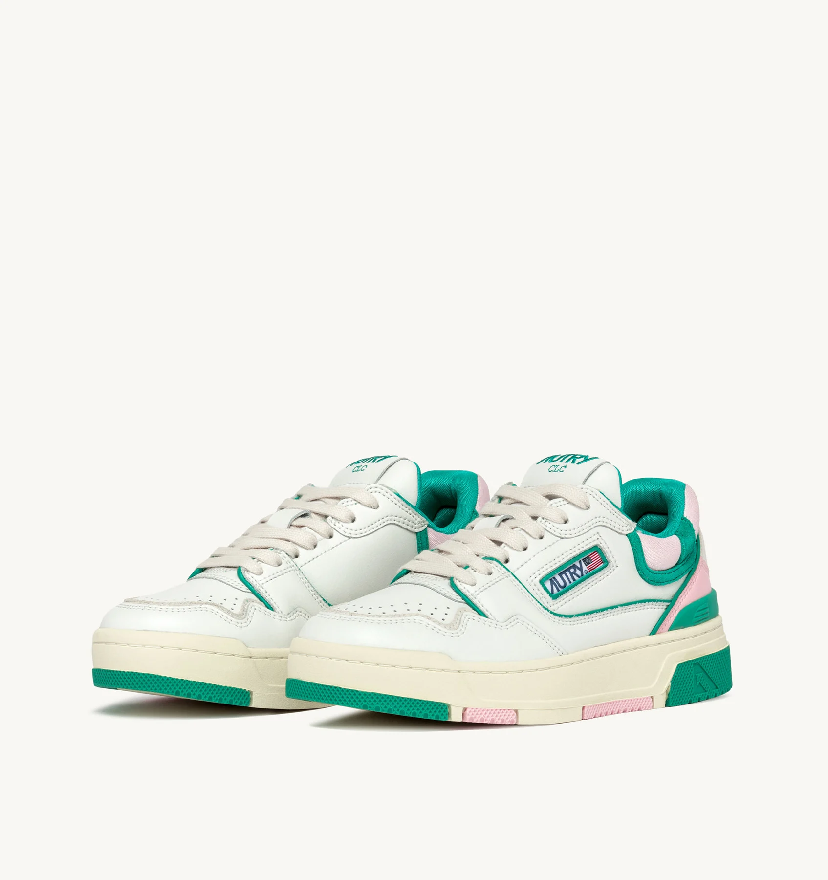 CLC SNEAKERS IN LEATHER COLOR WHITE GREEN AND PINK