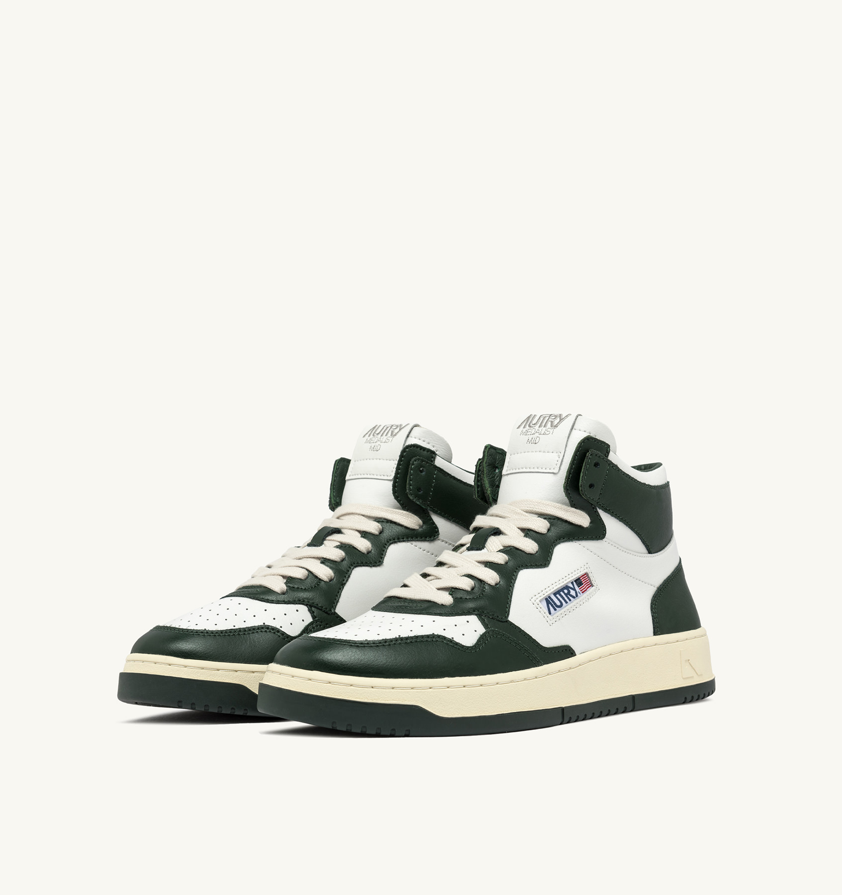 MEDALIST MID BICOLOR SNEAKERS IN WHITE AND MOUNTAIN LEATHER