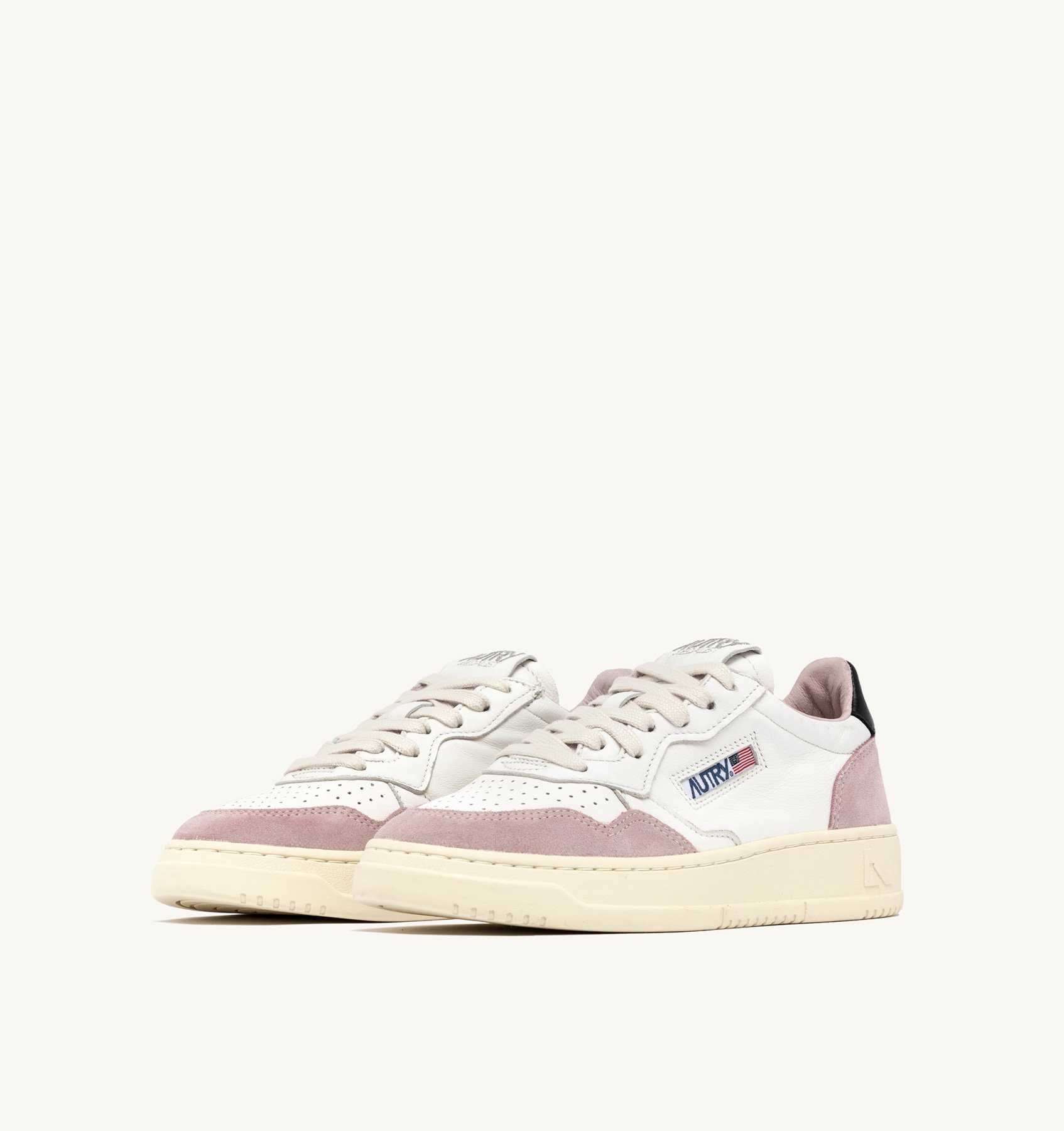 MEDALIST LOW SNEAKERS IN WHITE, POWDER PINK AND BLACK SUEDE AND LEATHER