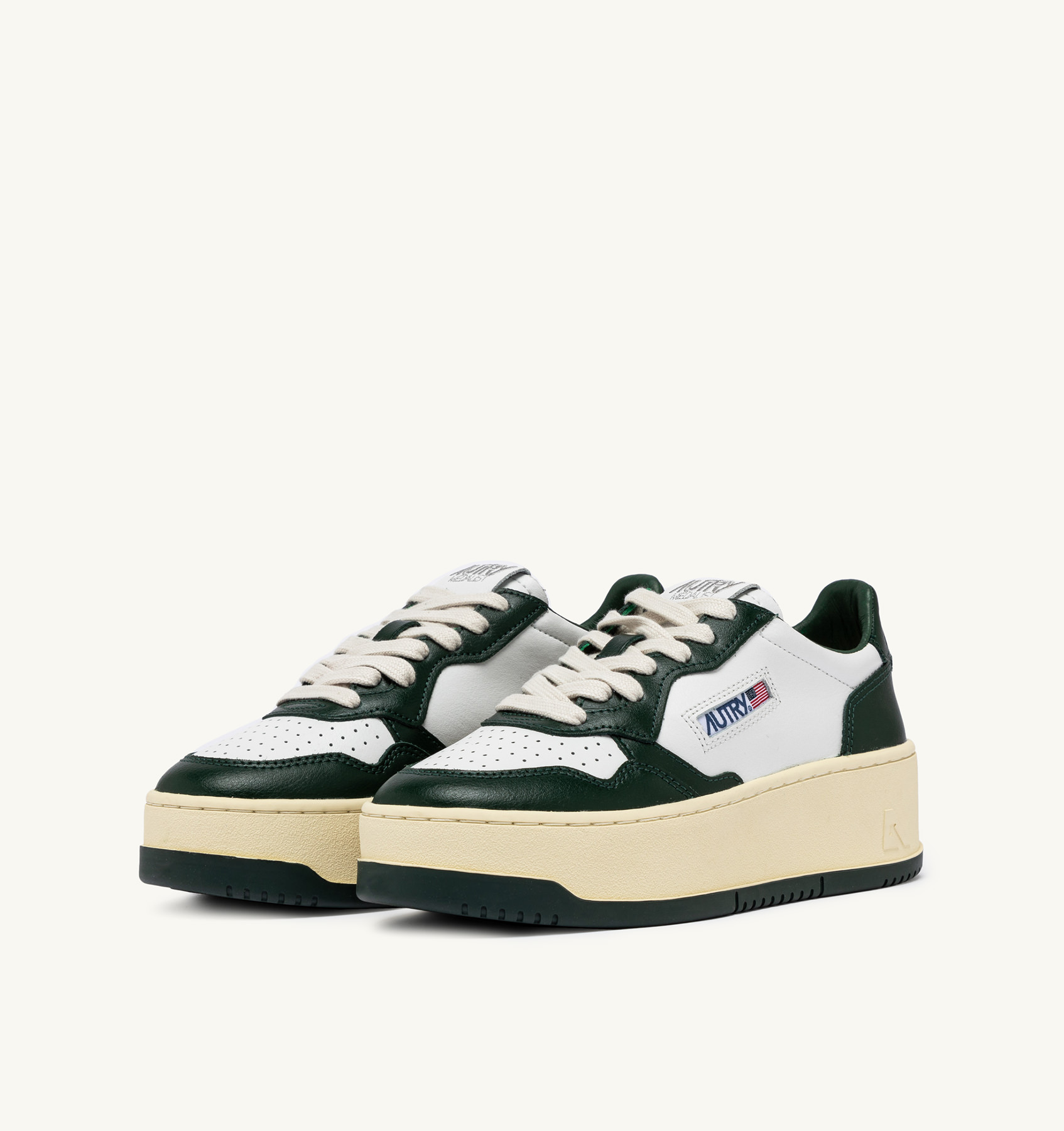 MEDALIST PLATFORM SNEAKERS IN WHITE AND MOUNTAIN LEATHER