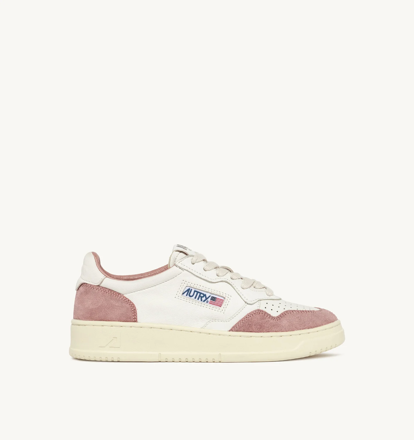 MEDALIST LOW SNEAKERS IN WHITE GOATSKIN AND PINK SUEDE