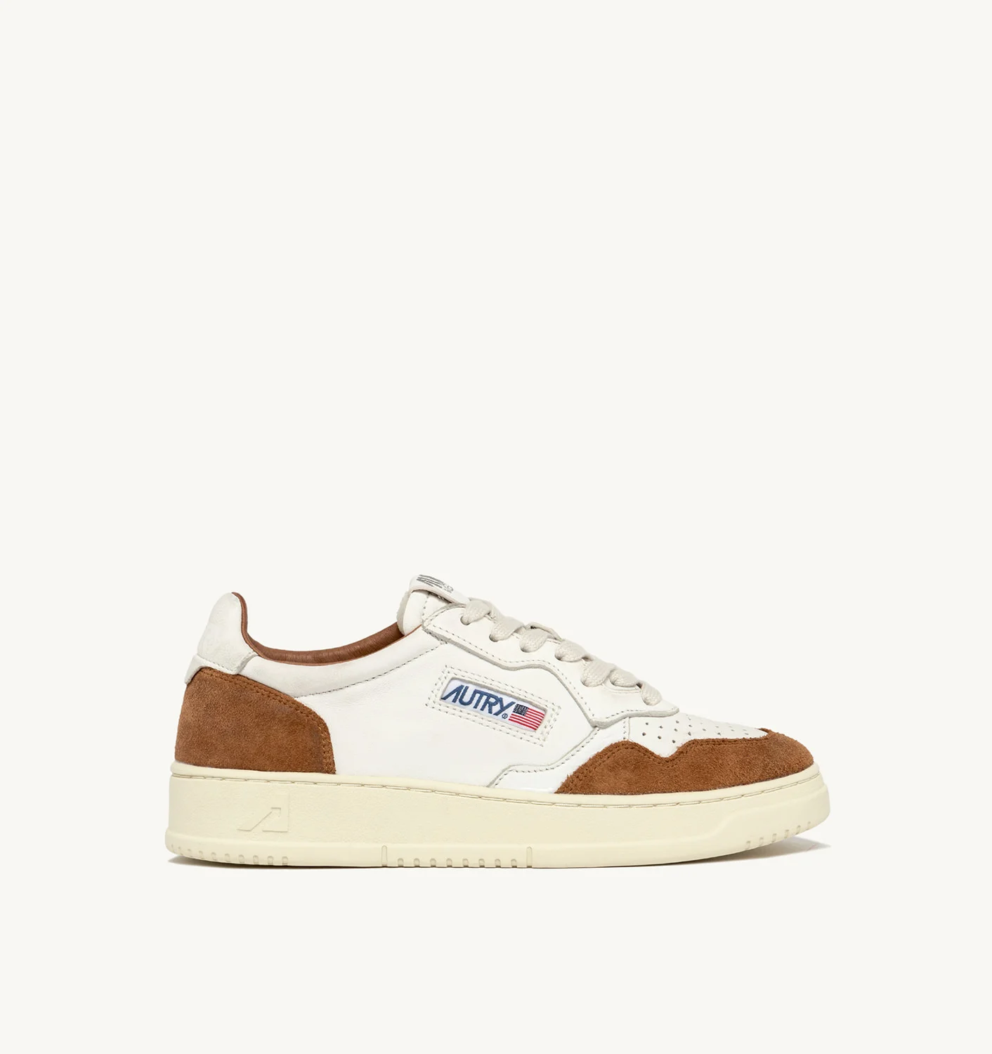 MEDALIST LOW SNEAKERS IN WHITE GOATSKIN AND BROWN SUEDE
