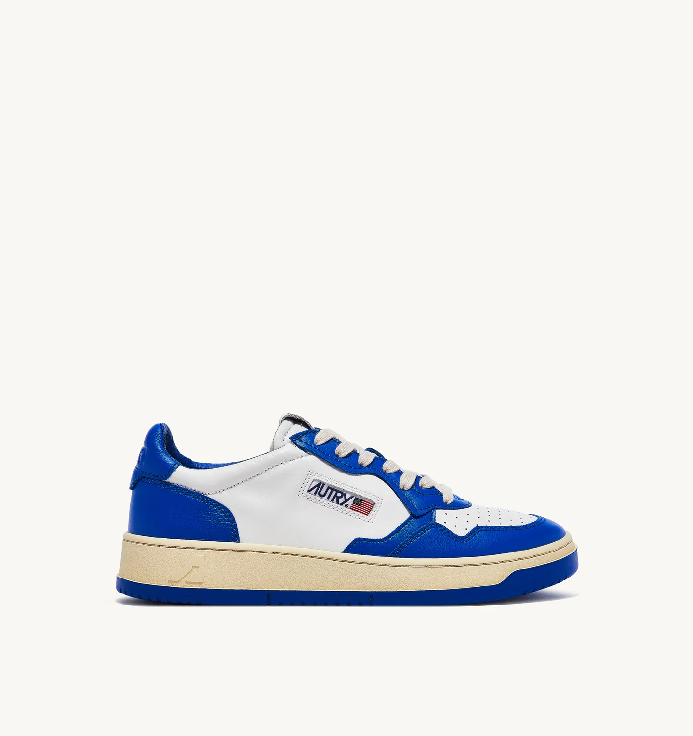 TWO-TONE MEDALIST LOW SNEAKERS IN LEATHER COLOR WHITE AND PRINCE BLUE