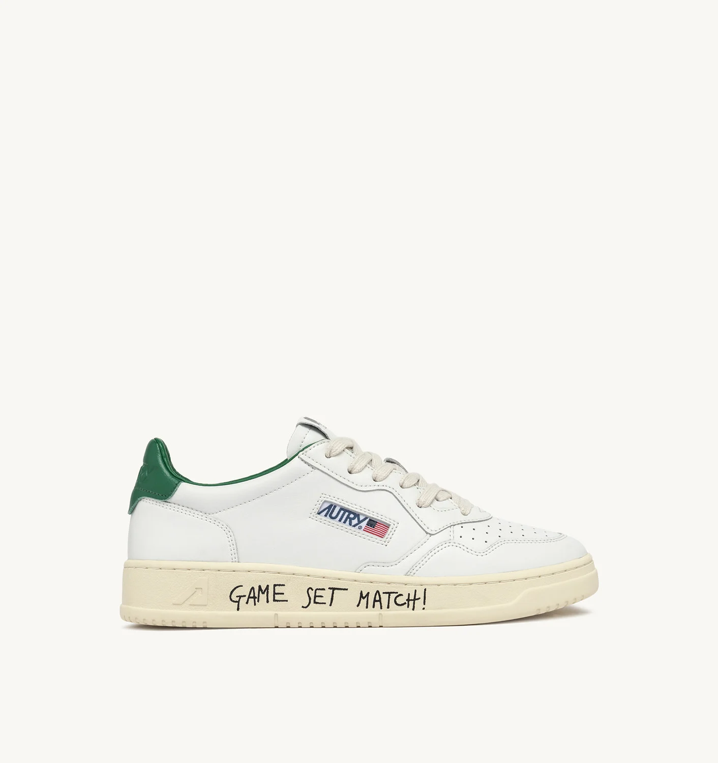 MEDALIST LOW SNEAKERS IN WHITE AND GREEN LEATHER WITH LETTERING