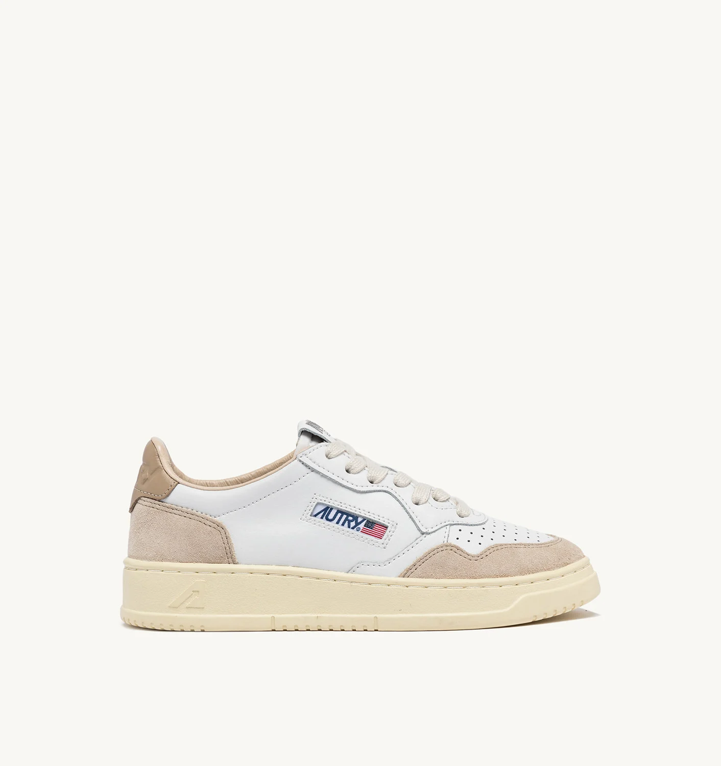 MEDALIST LOW SNEAKERS IN WHITE/PEPPER BLACK LEATHER AND BEIGE SUEDE