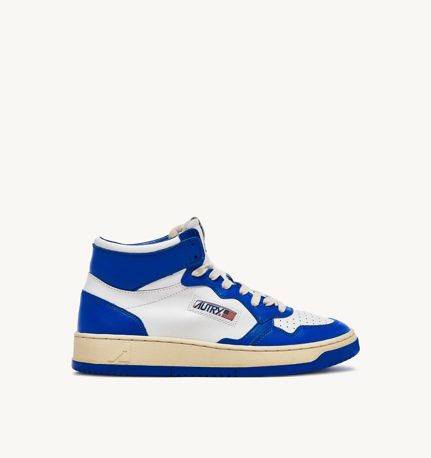 TWO-TONE MEDALIST MID SNEAKERS IN LEATHER COLOR WHITE AND PRINCE BLUE