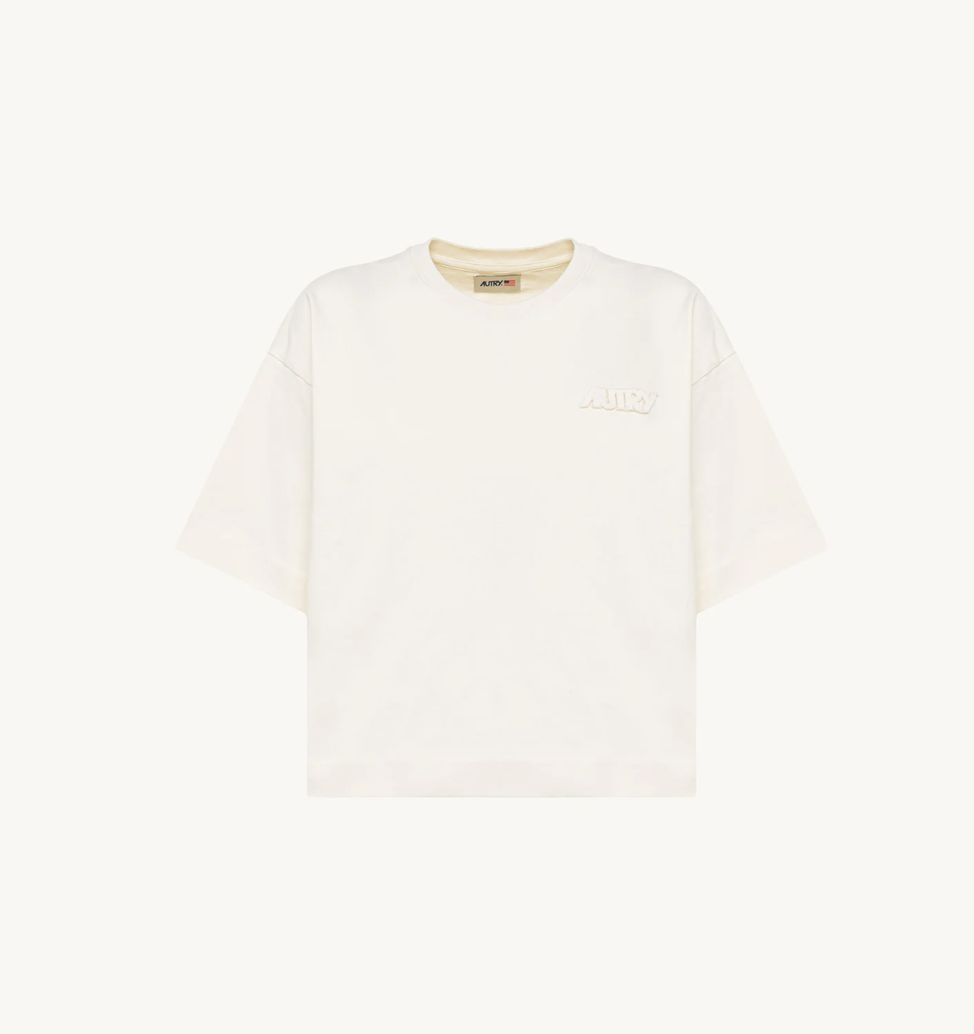 BOXY FIT T-SHIRT CROPPED IN IVORY WHITE COTTON JERSEY