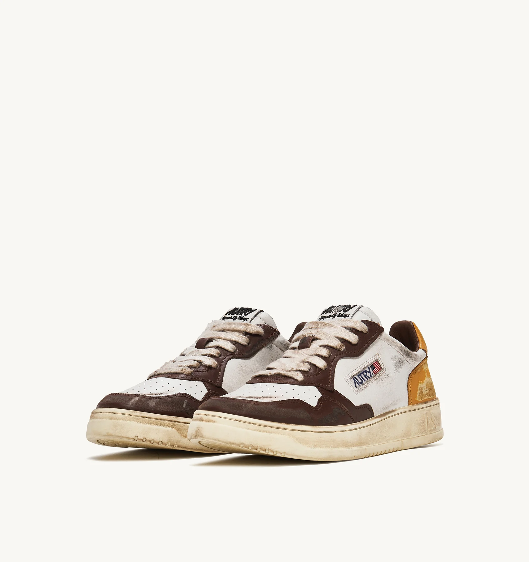MEDALIST LOW SUPER VINTAGE SNEAKERS IN WHITE, HONEY AND BROWN LEATHER