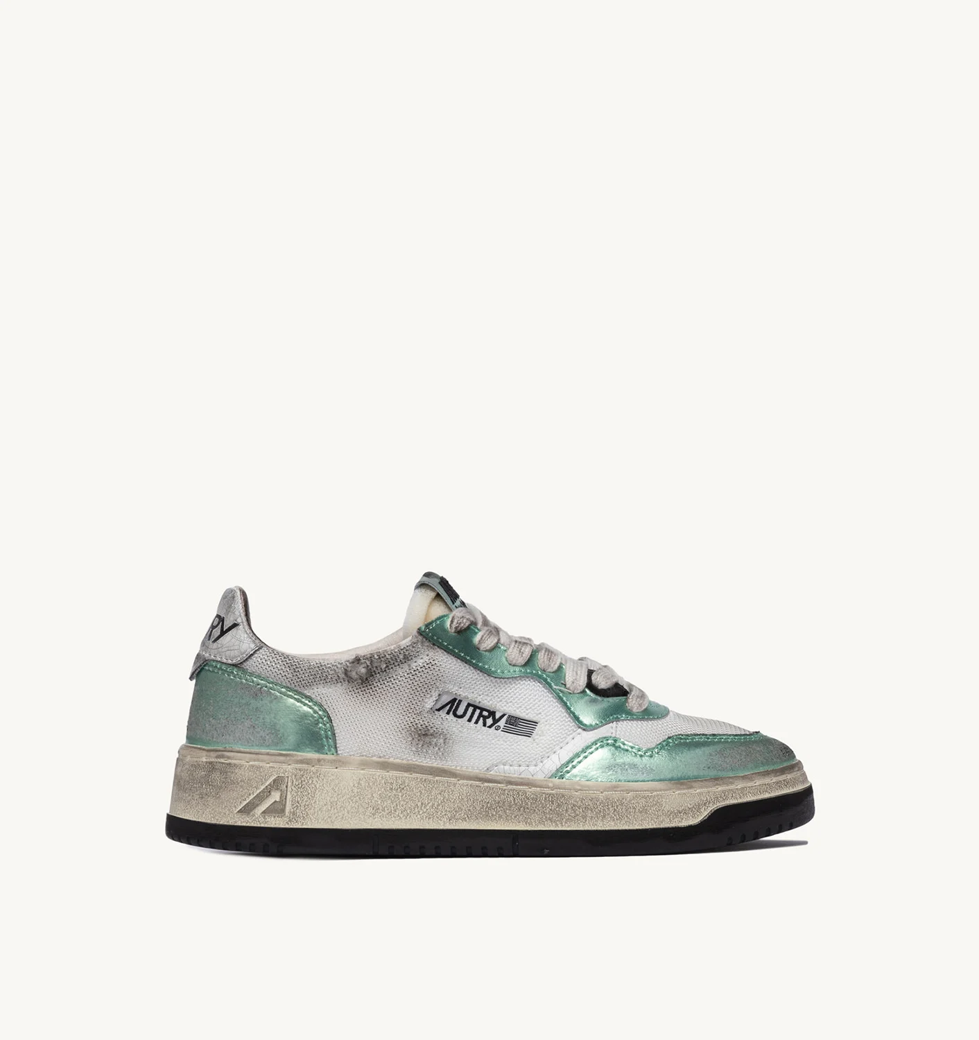 SUPER VINTAGE MEDALIST LOW SNEAKERS IN WHITE MESH, PASTEL GREEN SUEDE AND WHITE LEATHER