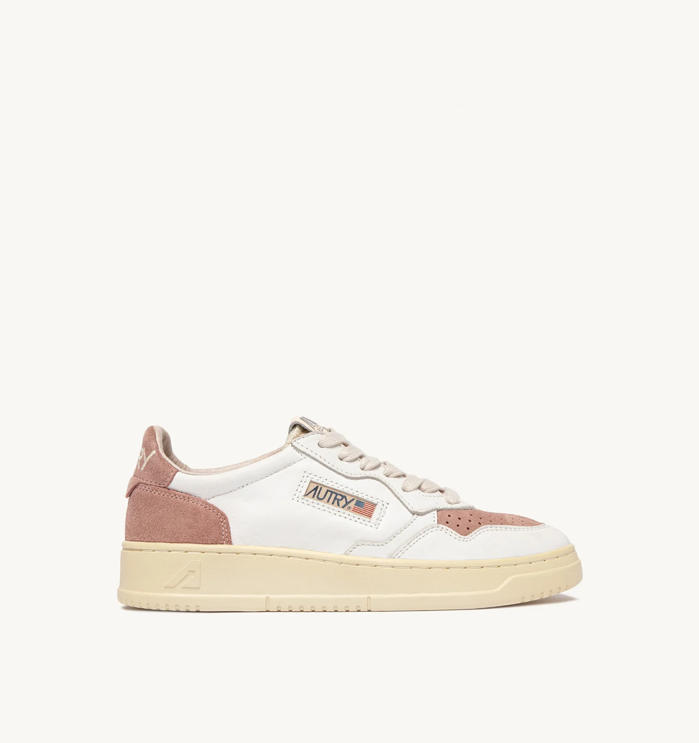 MEDALIST LOW SNEAKERS IN WHITE LEATHER AND NUDE COLOR SUEDE