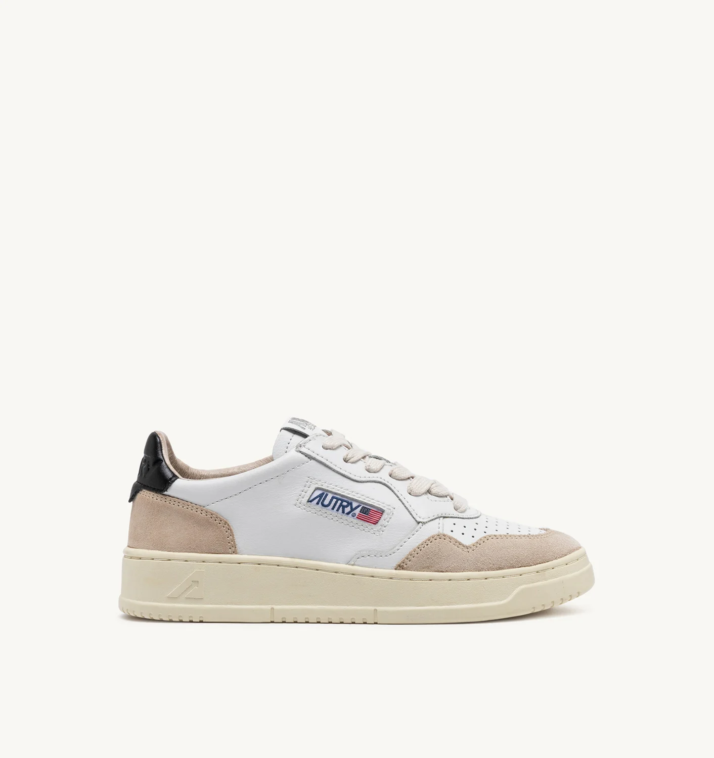 MEDALIST LOW SNEAKERS IN WHITE AND BLACK LEATHER AND BEIGE SUEDE