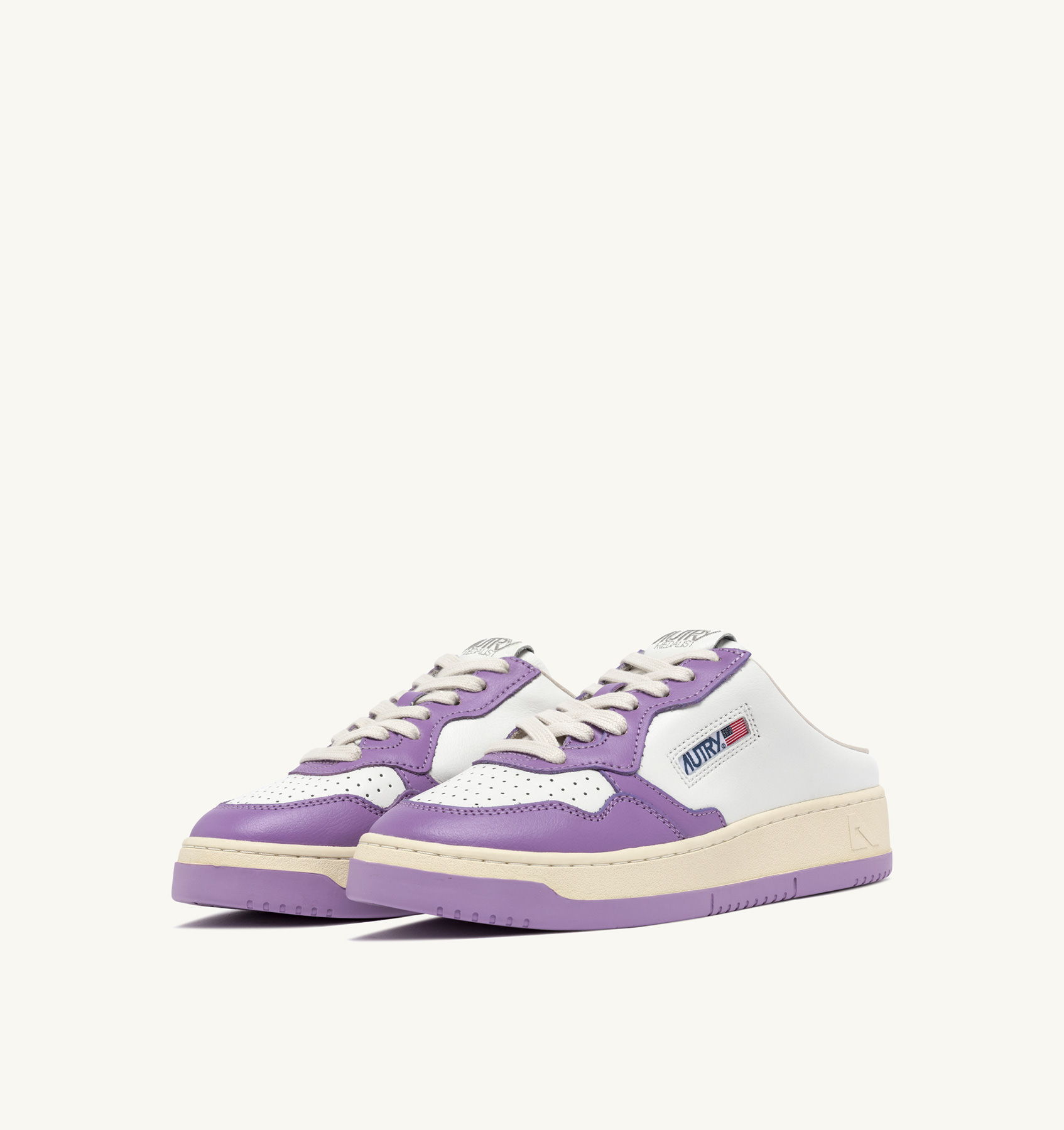 MEDALIST MULE LOW SNEAKERS IN LEATHER COLOR WHITE AND LAVENDER