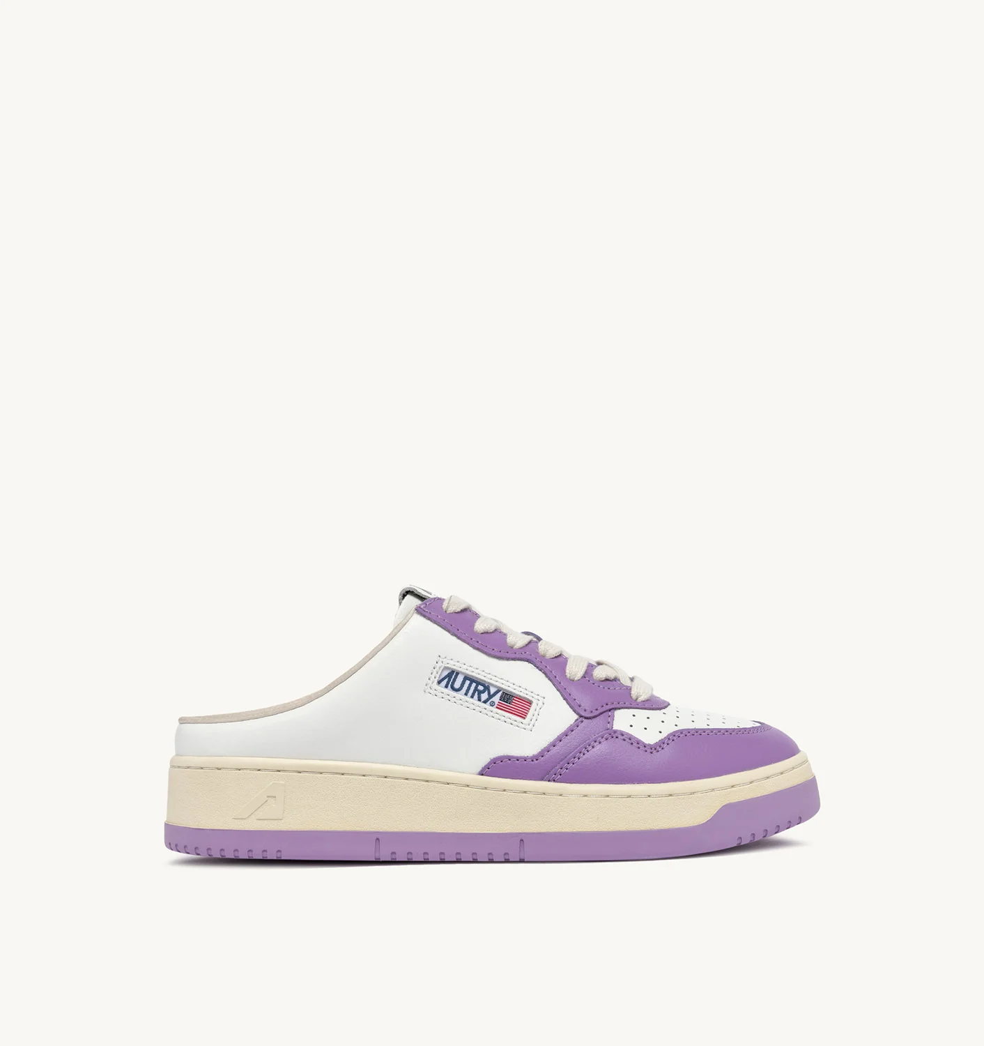 MEDALIST MULE LOW SNEAKERS IN LEATHER COLOR WHITE AND LAVENDER