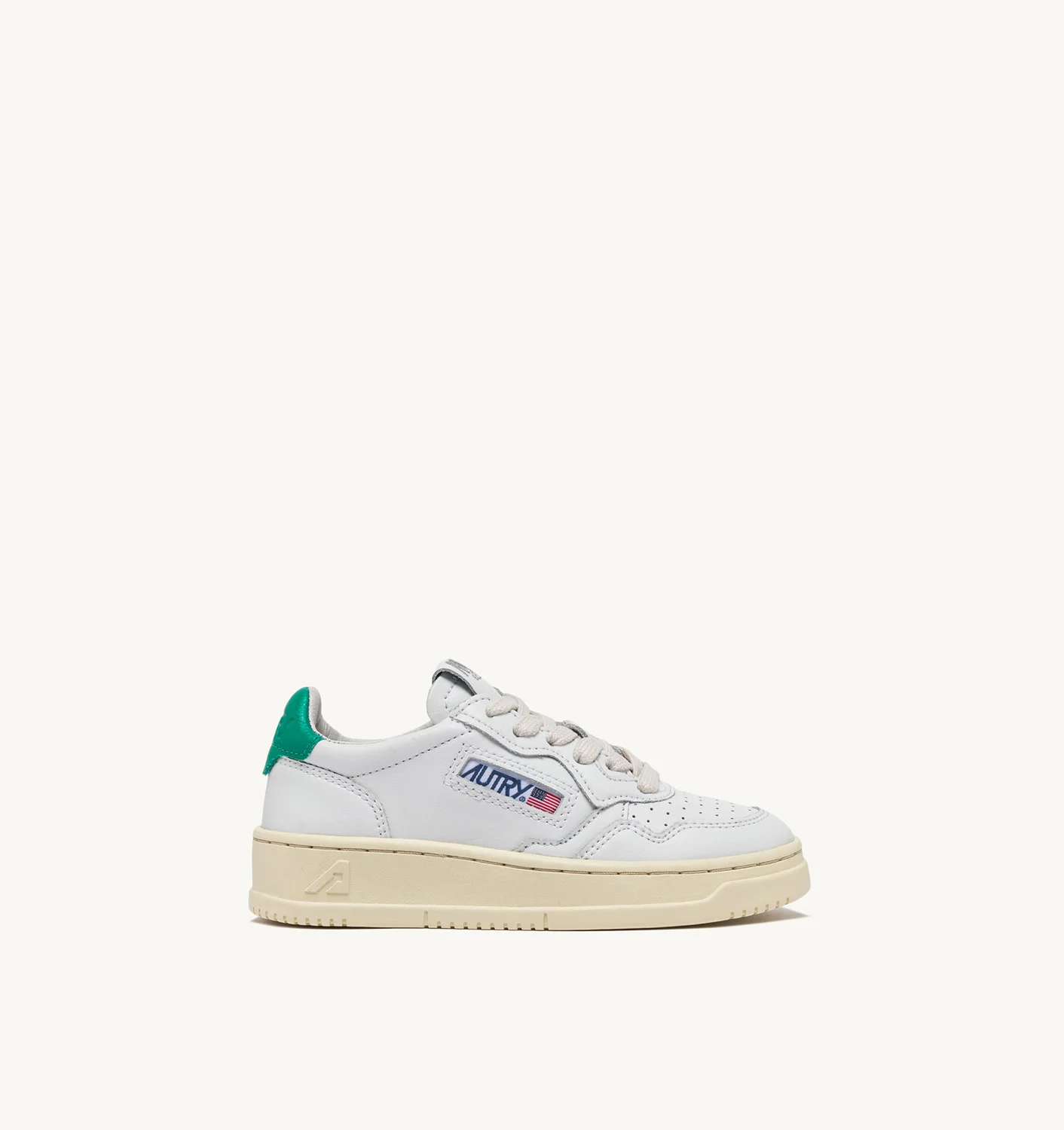 MEDALIST LOW-TOP SNEAKERS FOR KIDS IN LEATHER COLOR WHITE AND GREEN