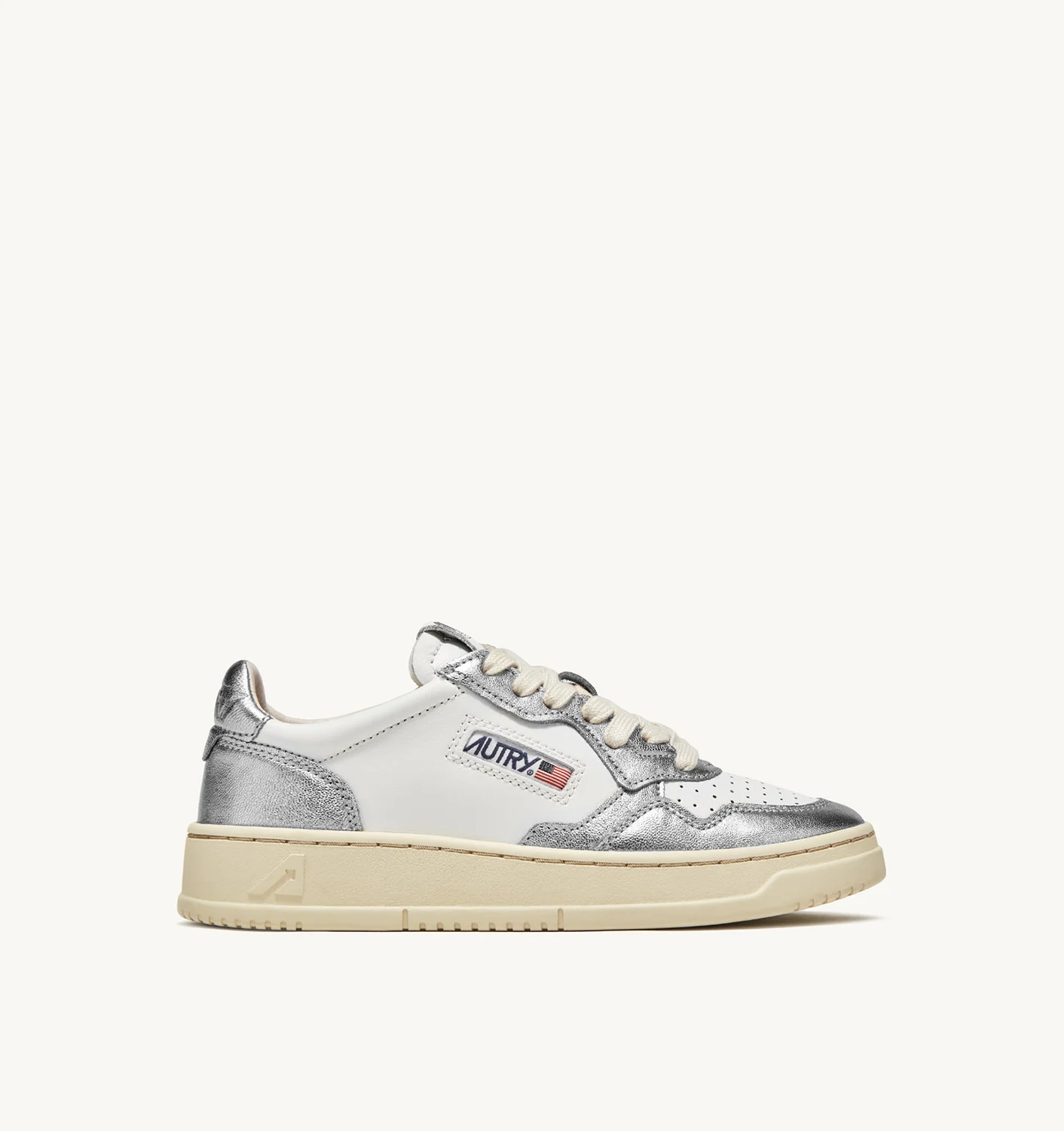 MEDALIST LOW BICOLOR SNEAKERS IN WHITE AND SILVER LEATHER