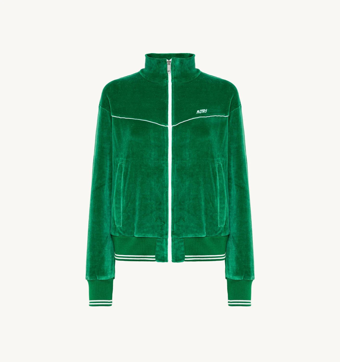 PIPING JACKET IN GREEN COTTON CHENILLE