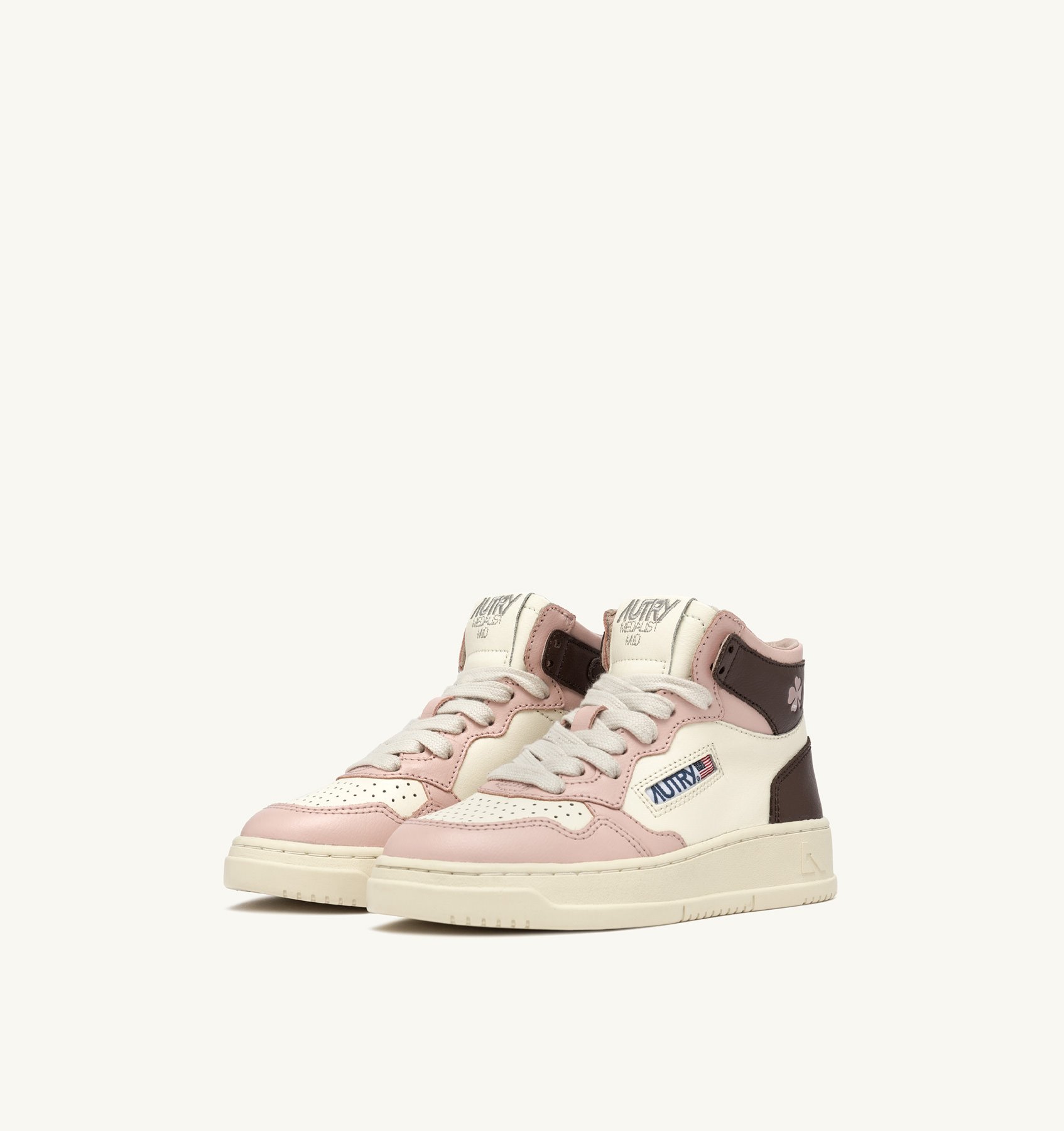 MEDALIST MID SNEAKERS IN WHITE, BROWN AND PINK LEATHER