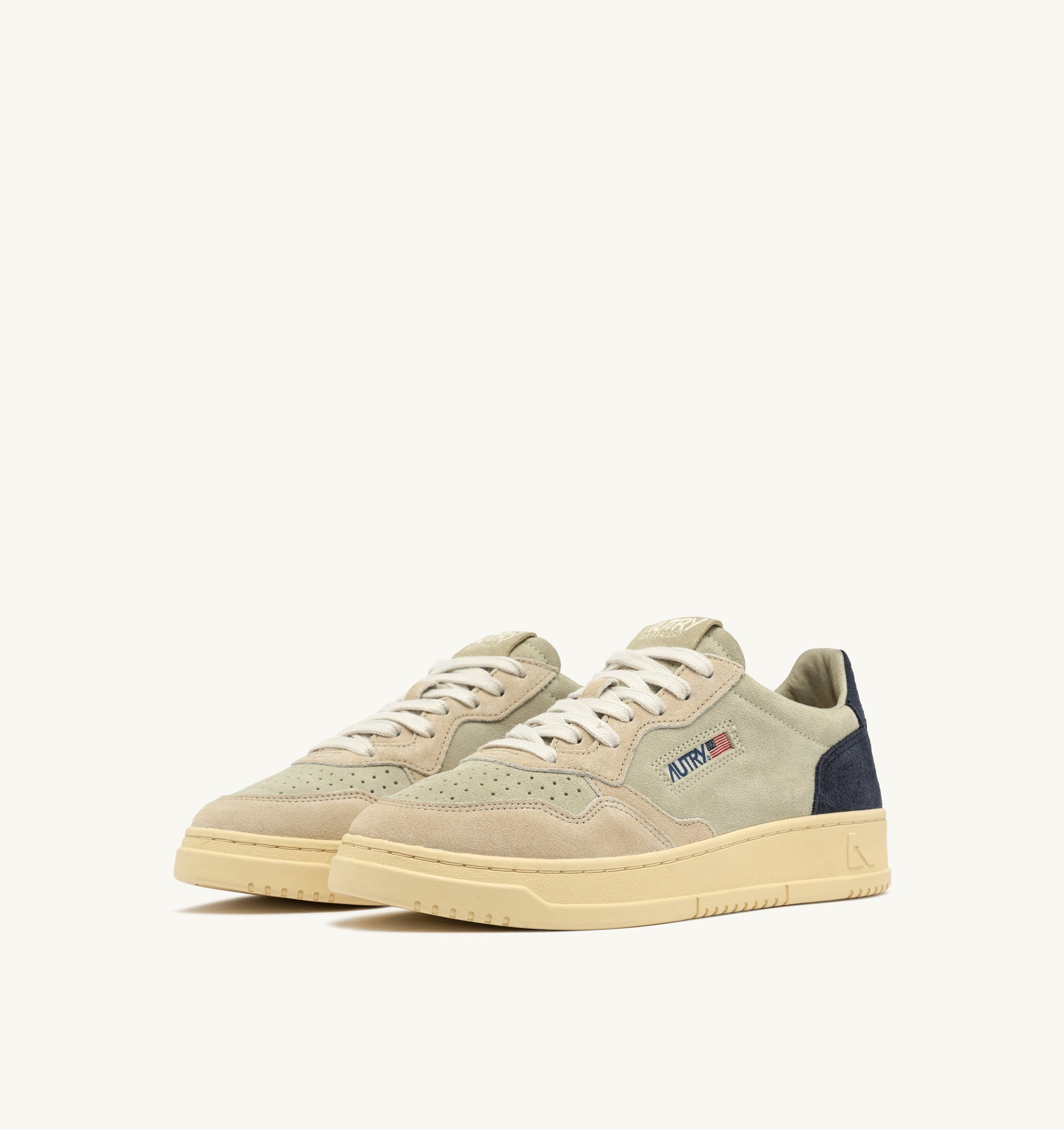 MEDALIST LOW TRICOLOR SNEAKERS IN BEIGE ECRU AND SPACE BLUE SUEDE