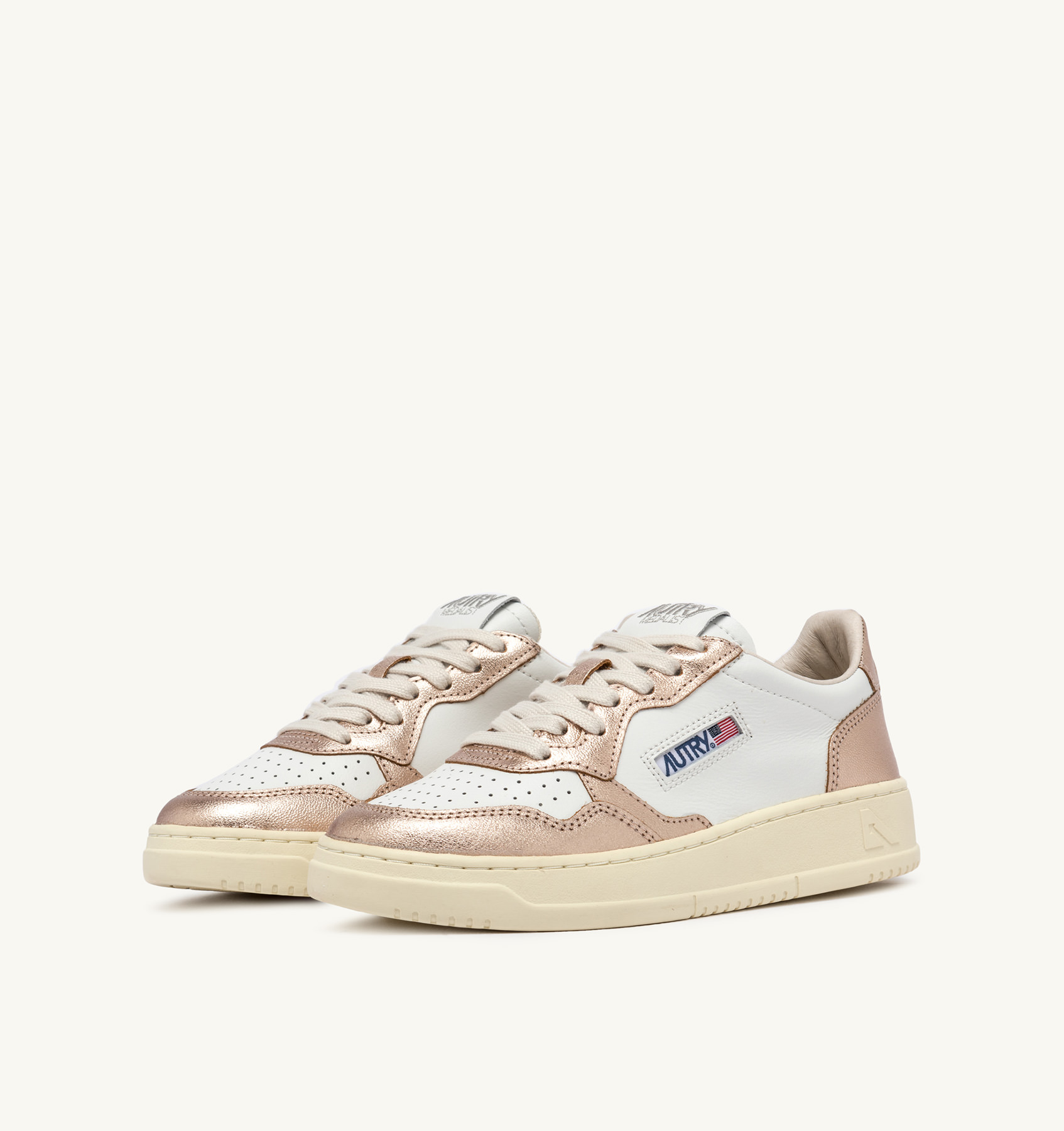 MEDALIST LOW-TOP BICOLOR SNEAKERS IN LEATHER COLOR WHITE AND METALIZED COPPER