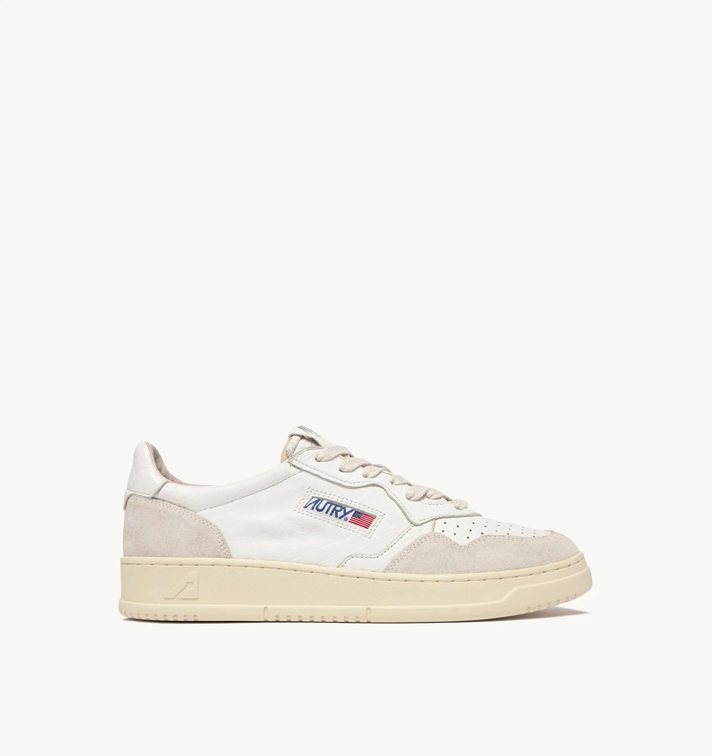 MEDALIST LOW SNEAKERS IN WHITE GOATSKIN AND SUEDE