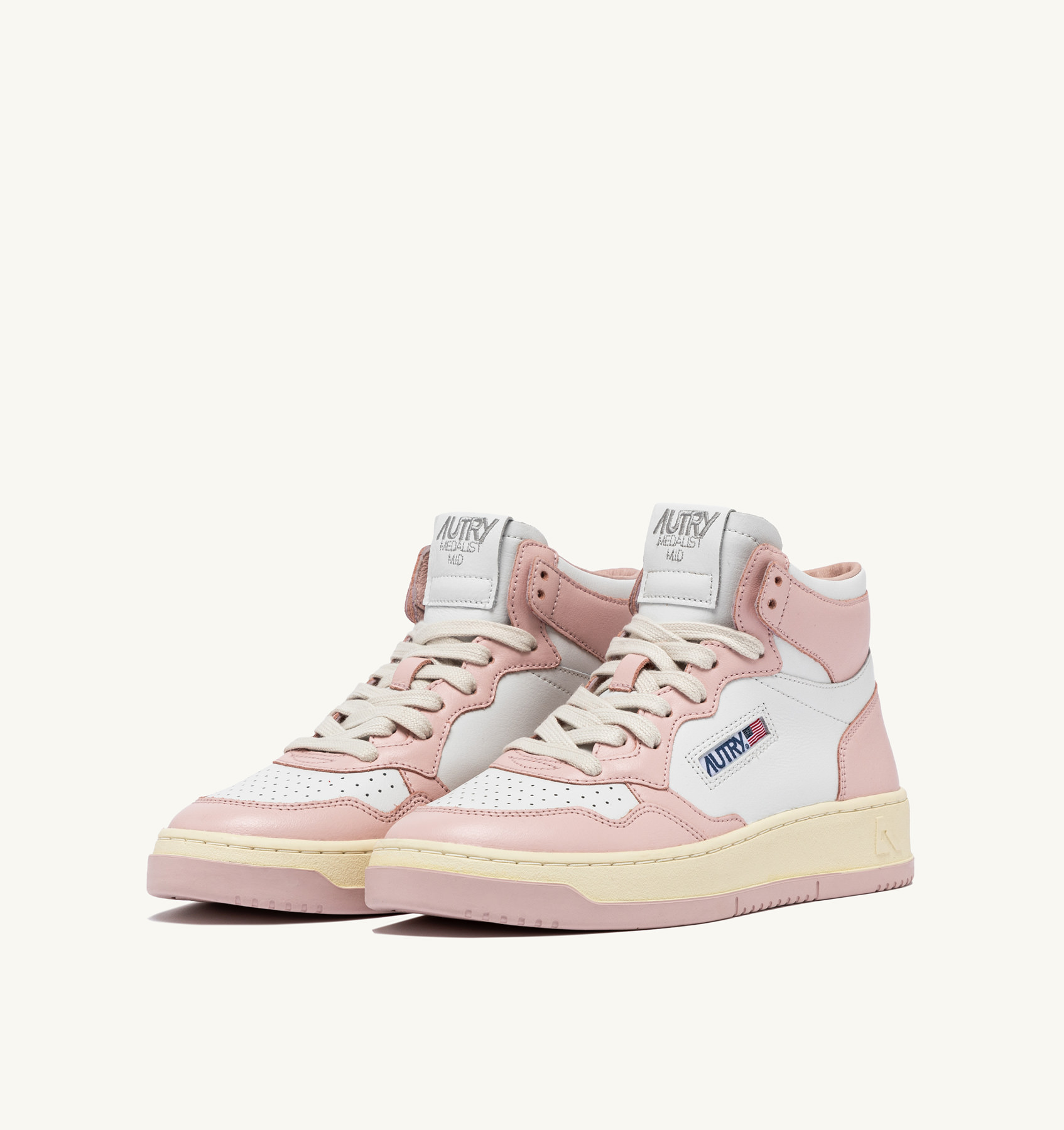 MEDALIST MID BICOLOR SNEAKERS IN WHITE AND PINK POWDER LEATHER