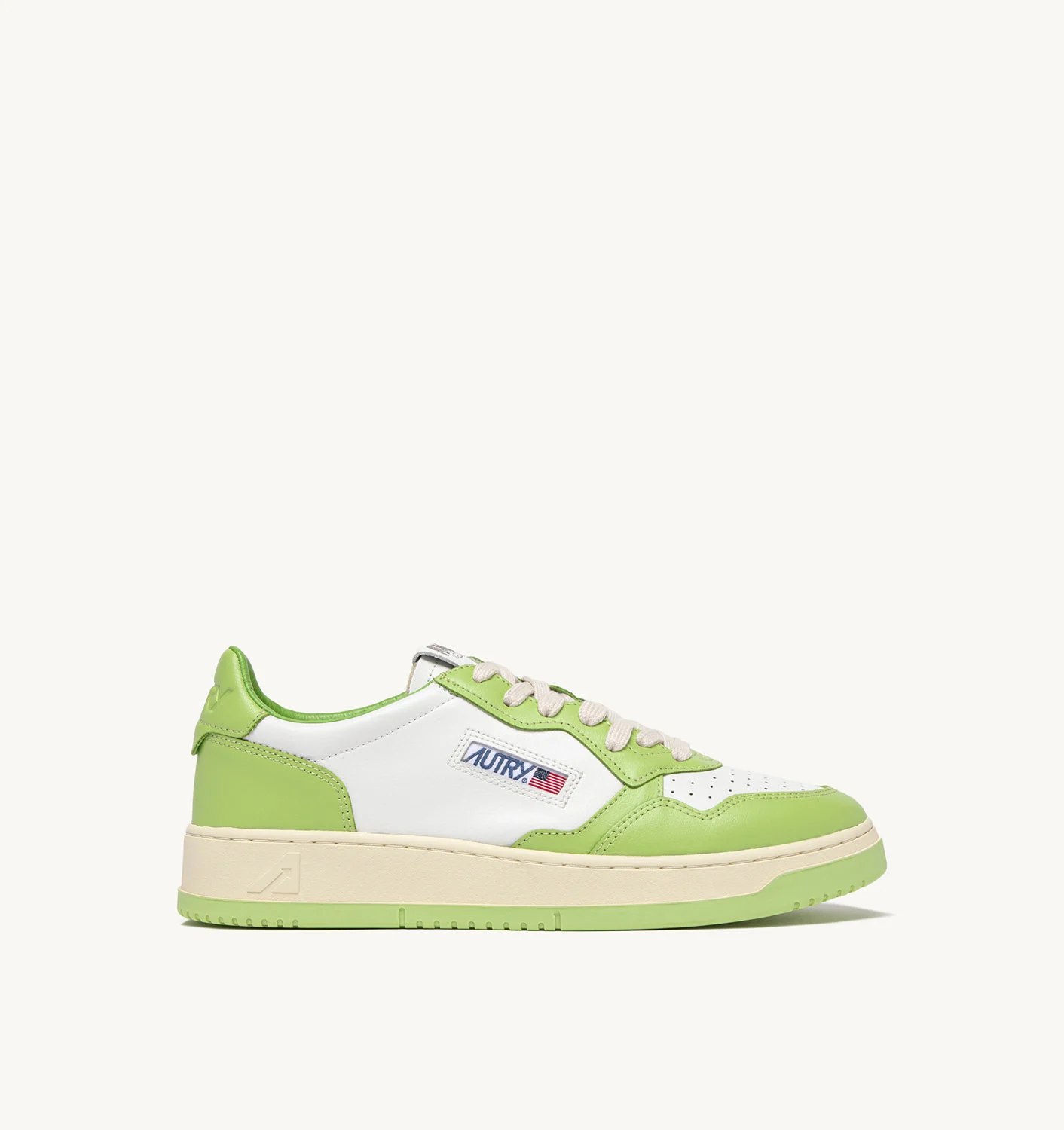 MEDALIST LOW BI-COLOR SNEAKERS IN WHITE AND GREEN LEATHER