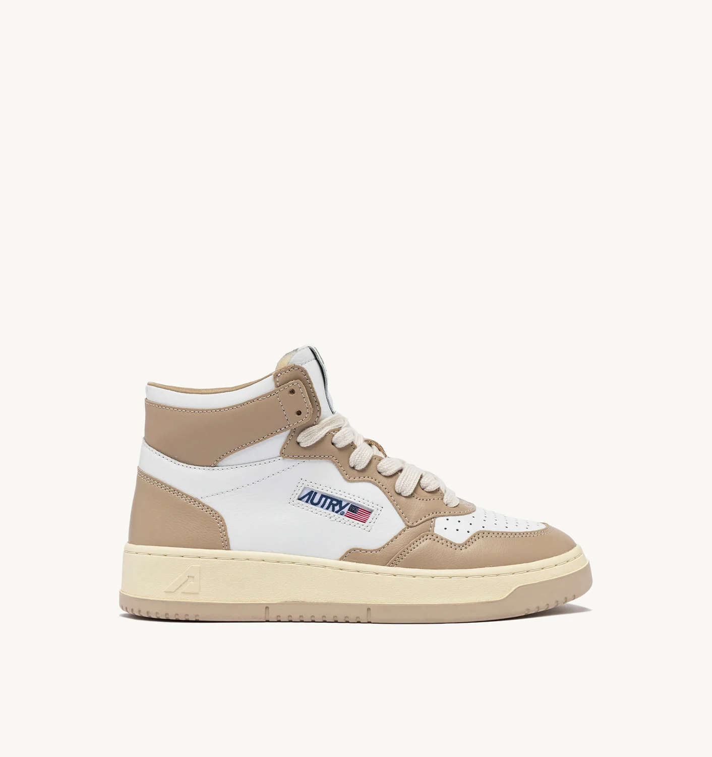 MEDALIST MID BICOLOR SNEAKERS IN WHITE AND PEPPER LEATHER