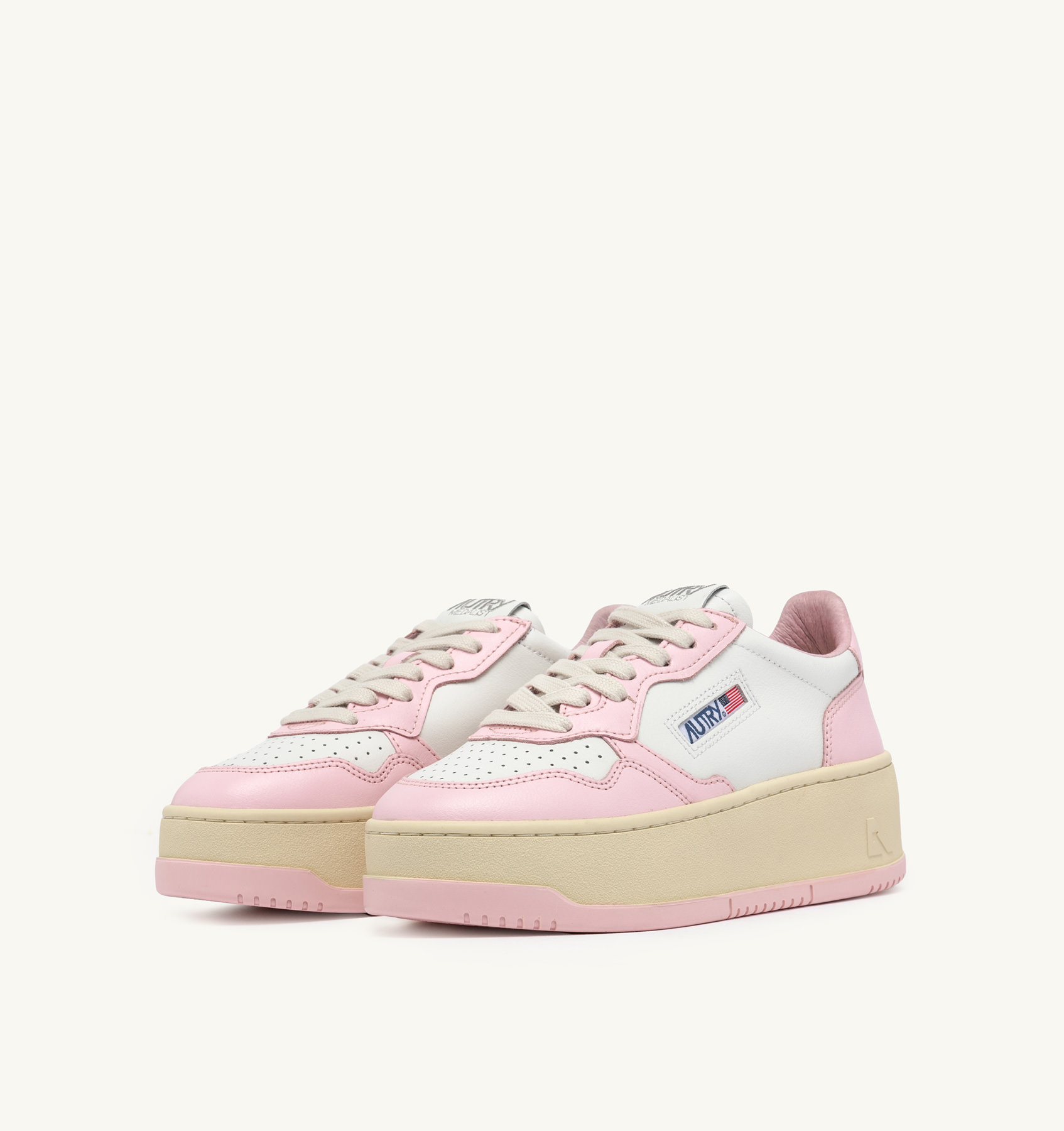 MEDALIST PLATFORM SNEAKERS IN WHITE AND PINK LEATHER