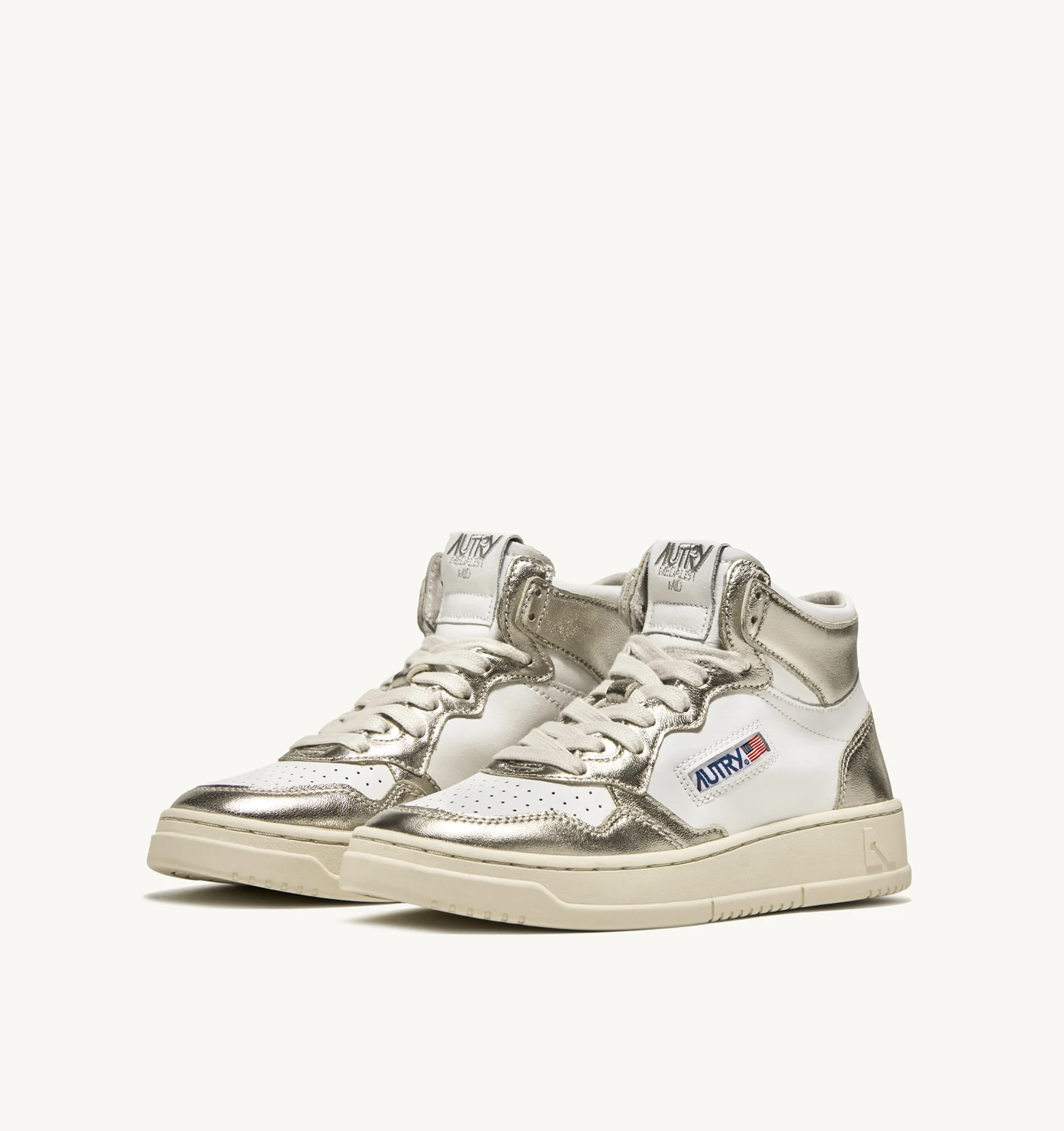 MEDALIST MID BICOLOR SNEAKERS IN WHITE AND PLATINUM LEATHER