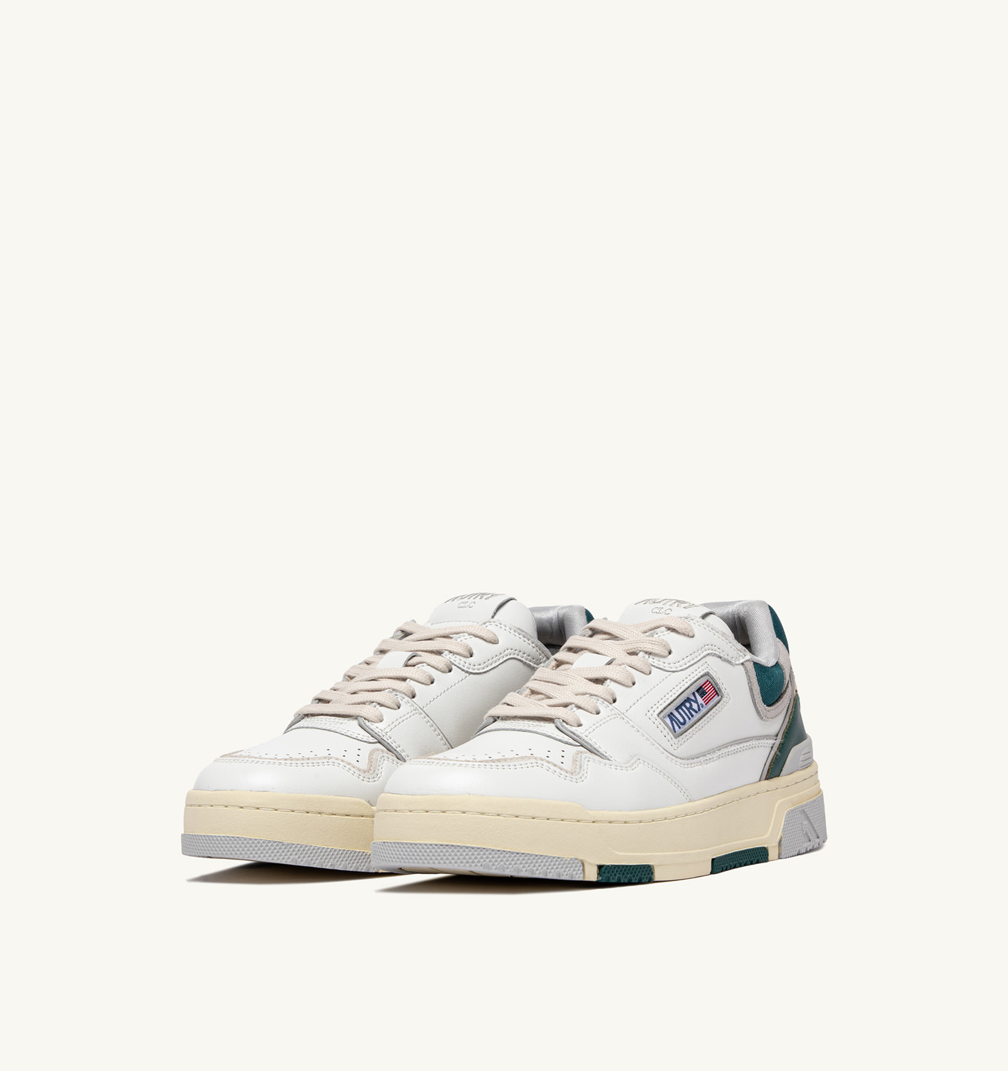 CLC LOW SNEAKERS IN WHITE AND GREEN LEATHER AND VAPOR SUEDE
