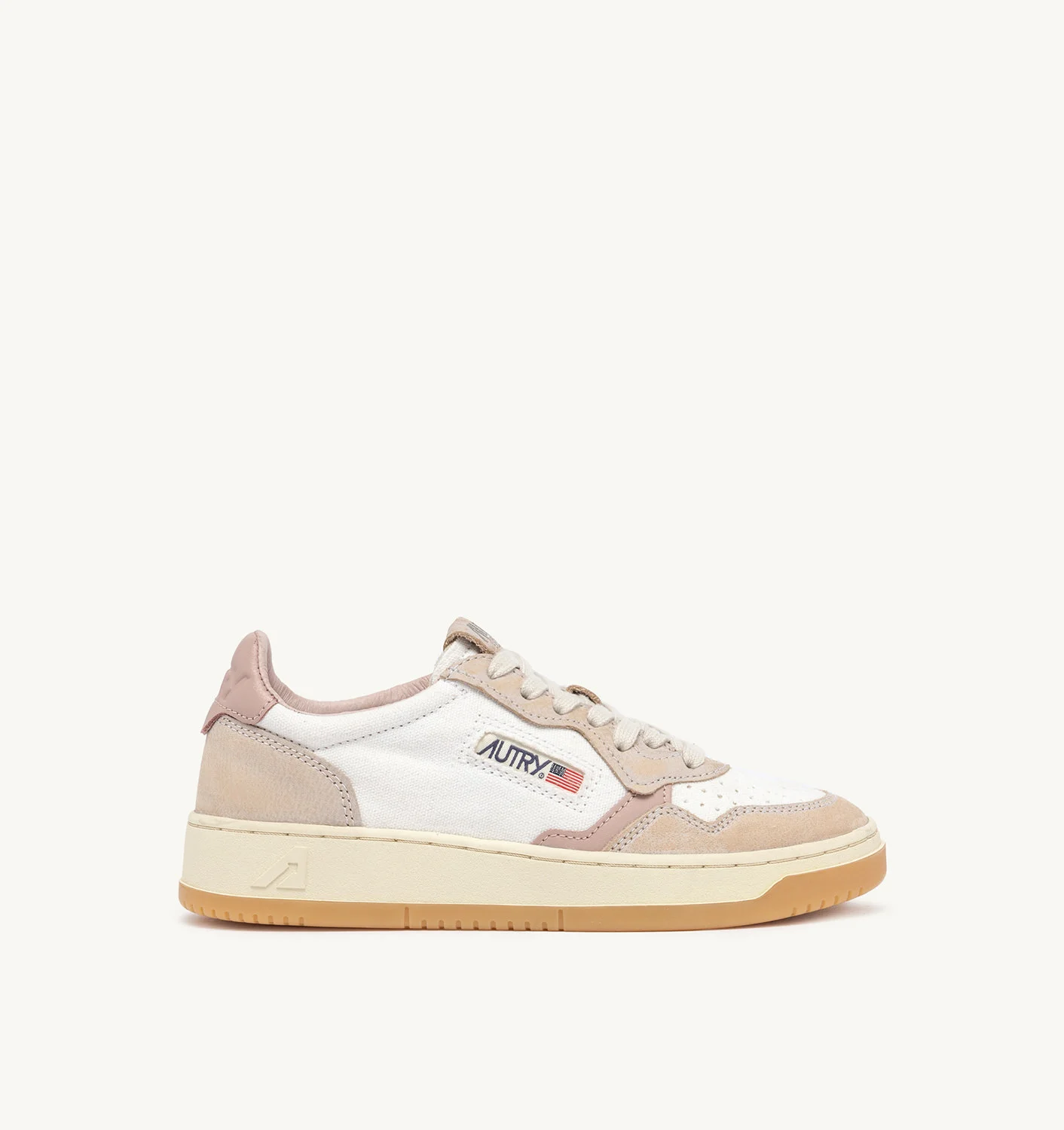 MEDALIST LOW SNEAKERS IN WHITE WHITE CANVAS AND PINK LEATHER